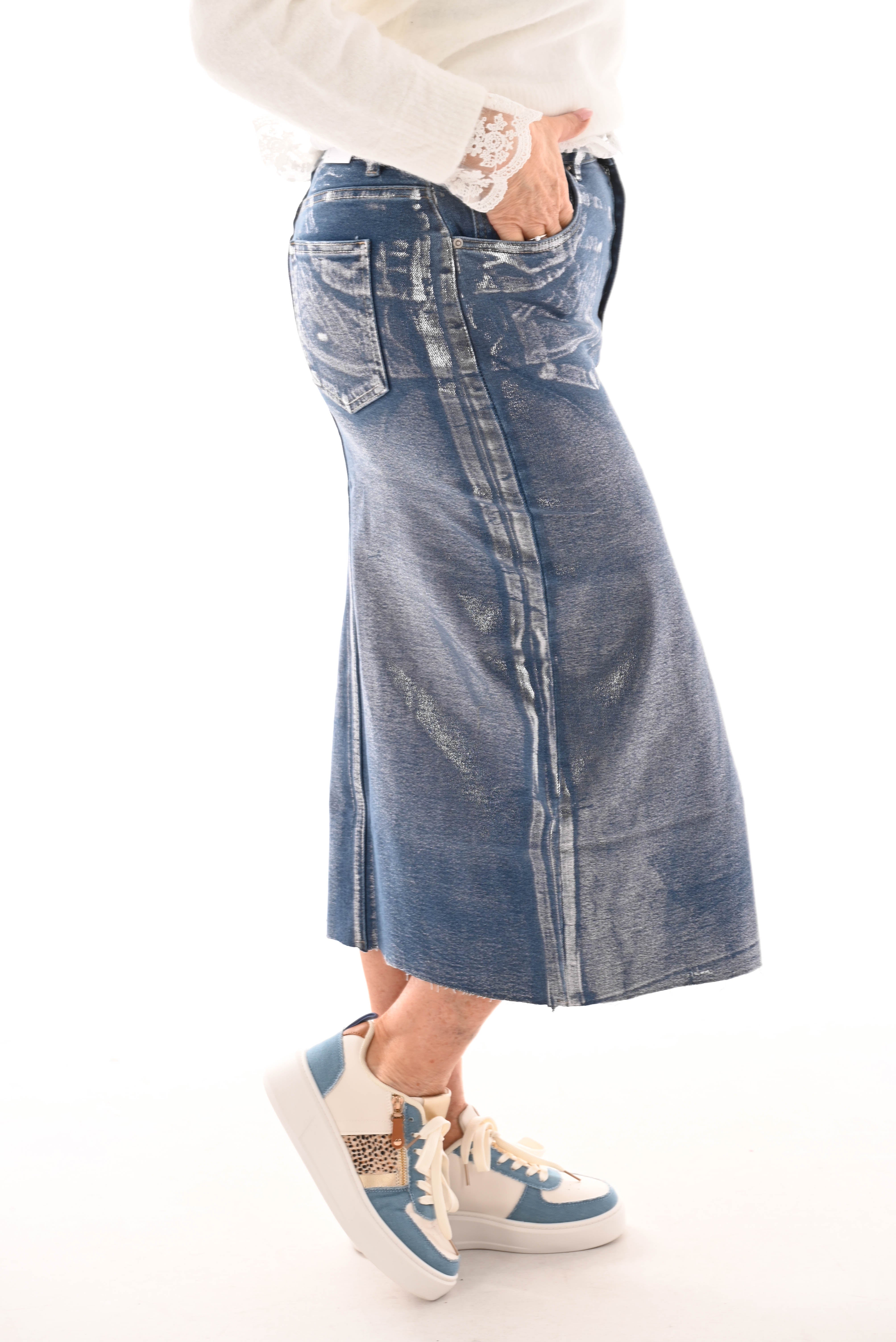 VS midi skirt high waist blauw/zilver