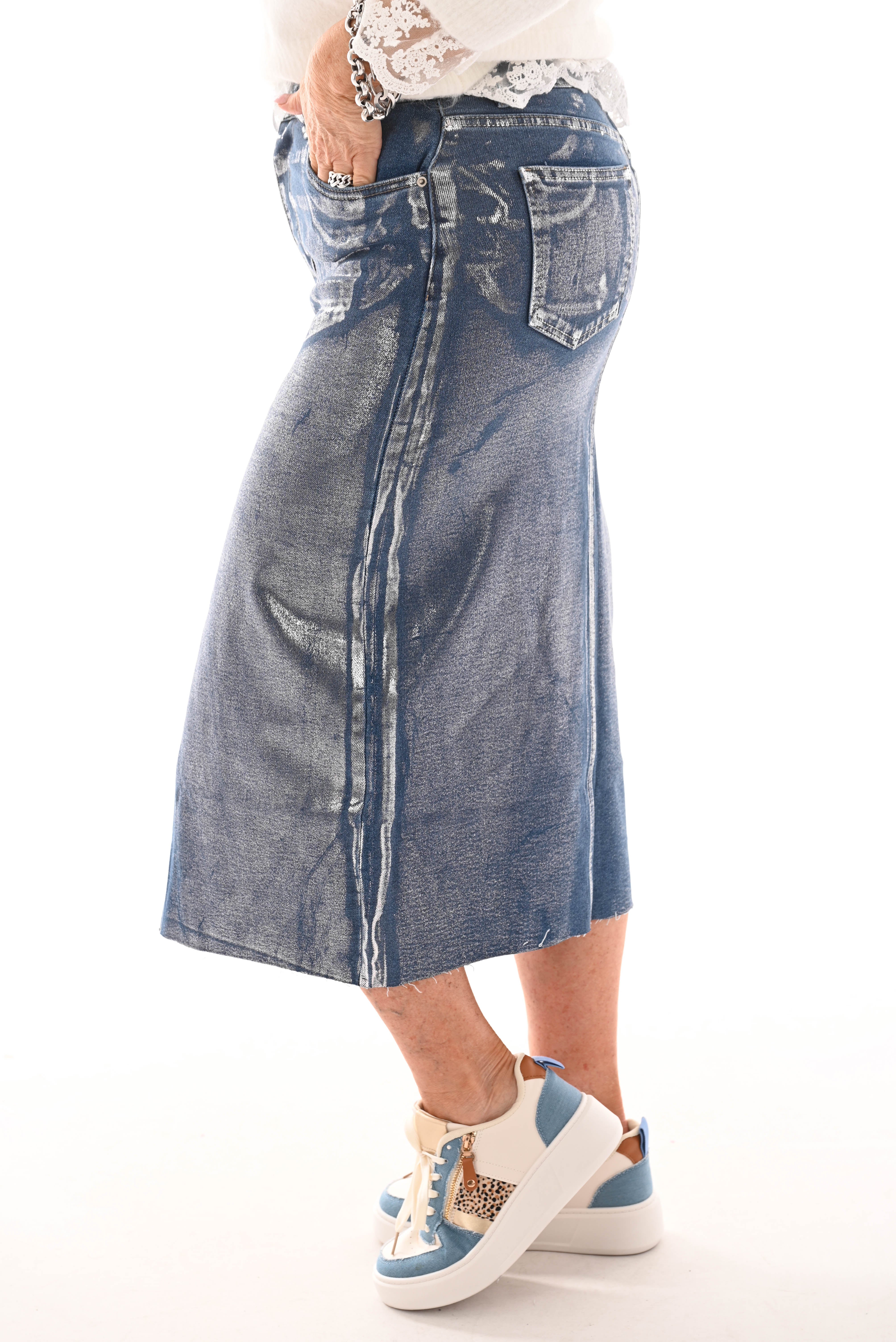 VS midi skirt high waist blauw/zilver