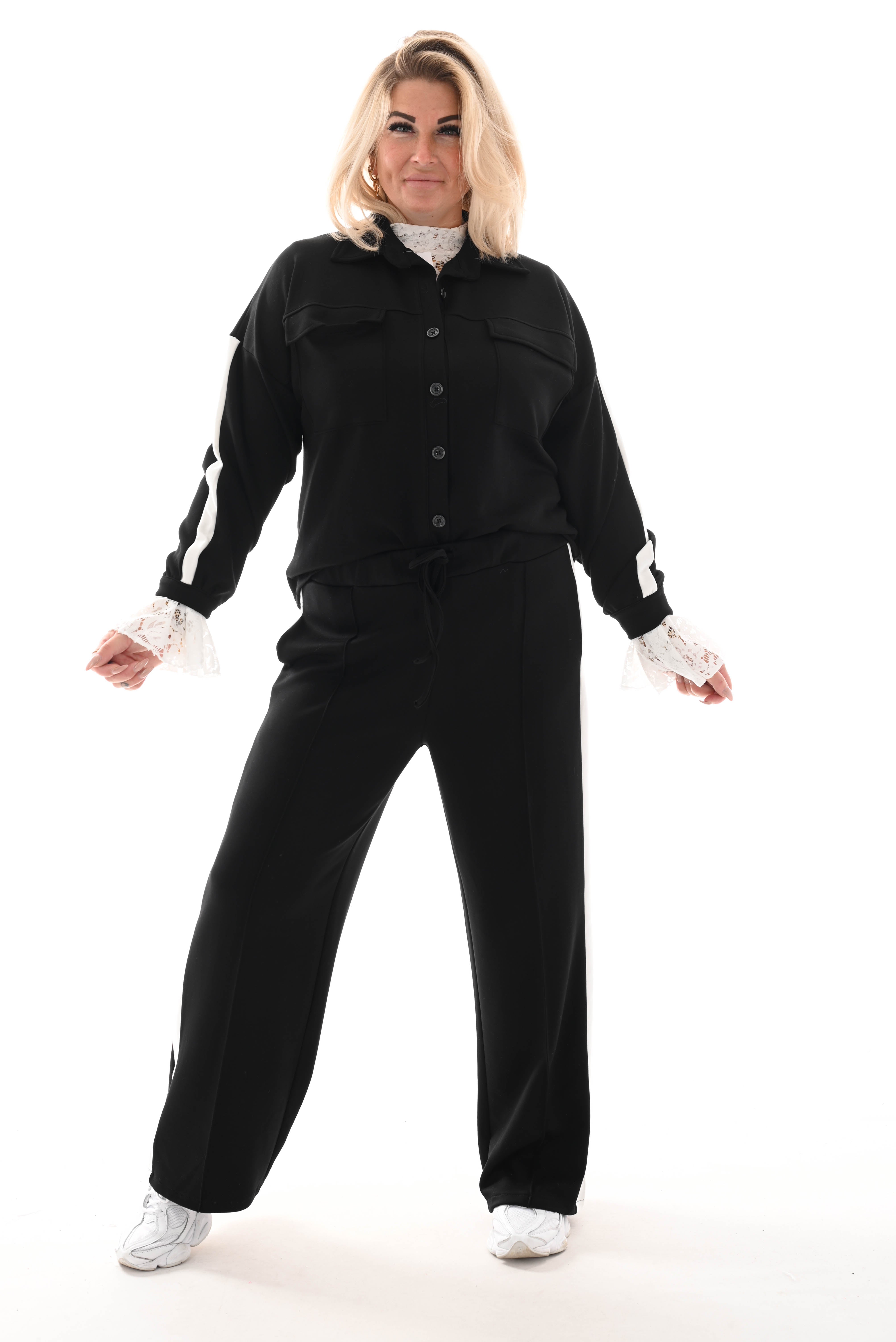 Tweedelig pak blouse met bies zwart
