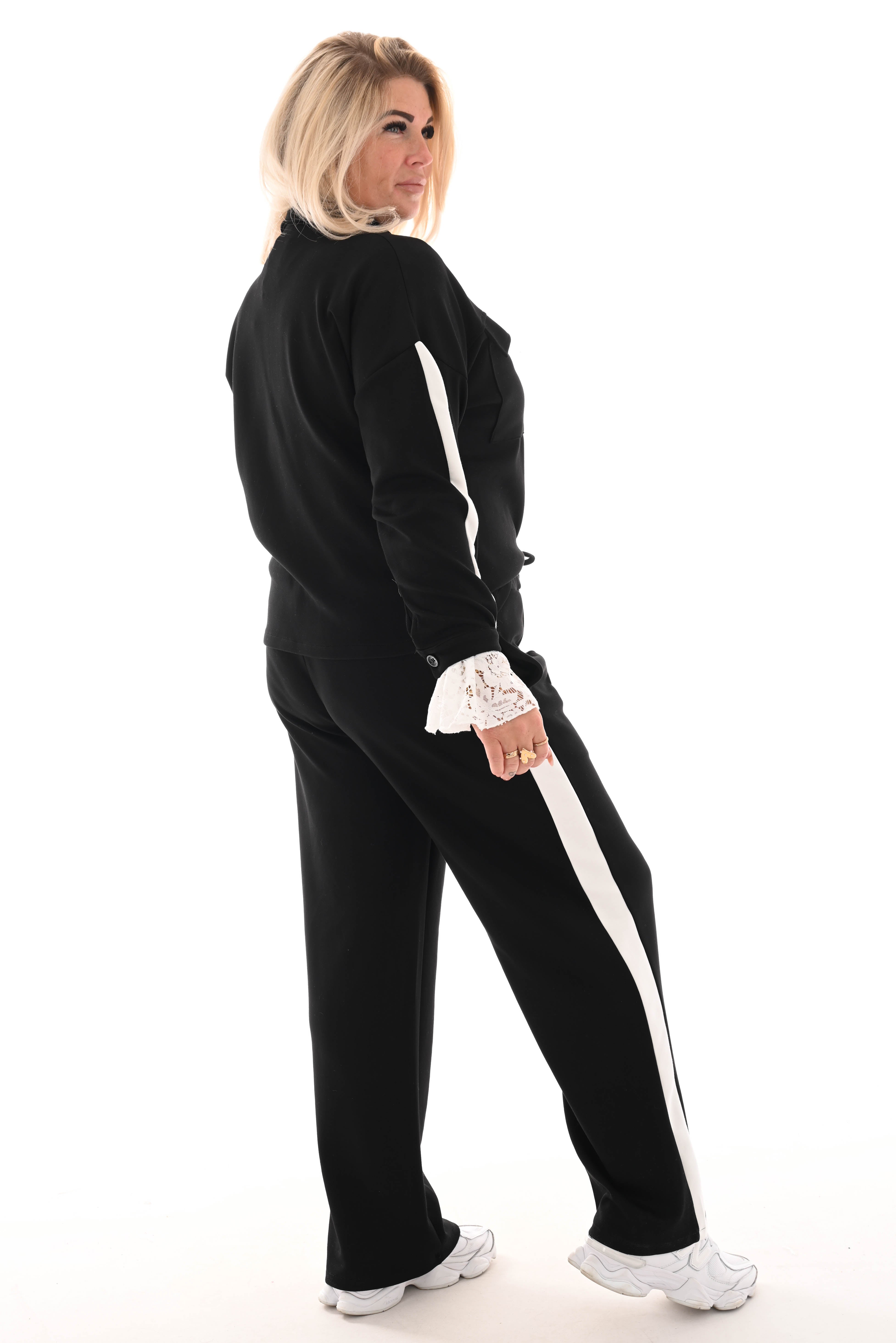 Tweedelig pak blouse met bies zwart
