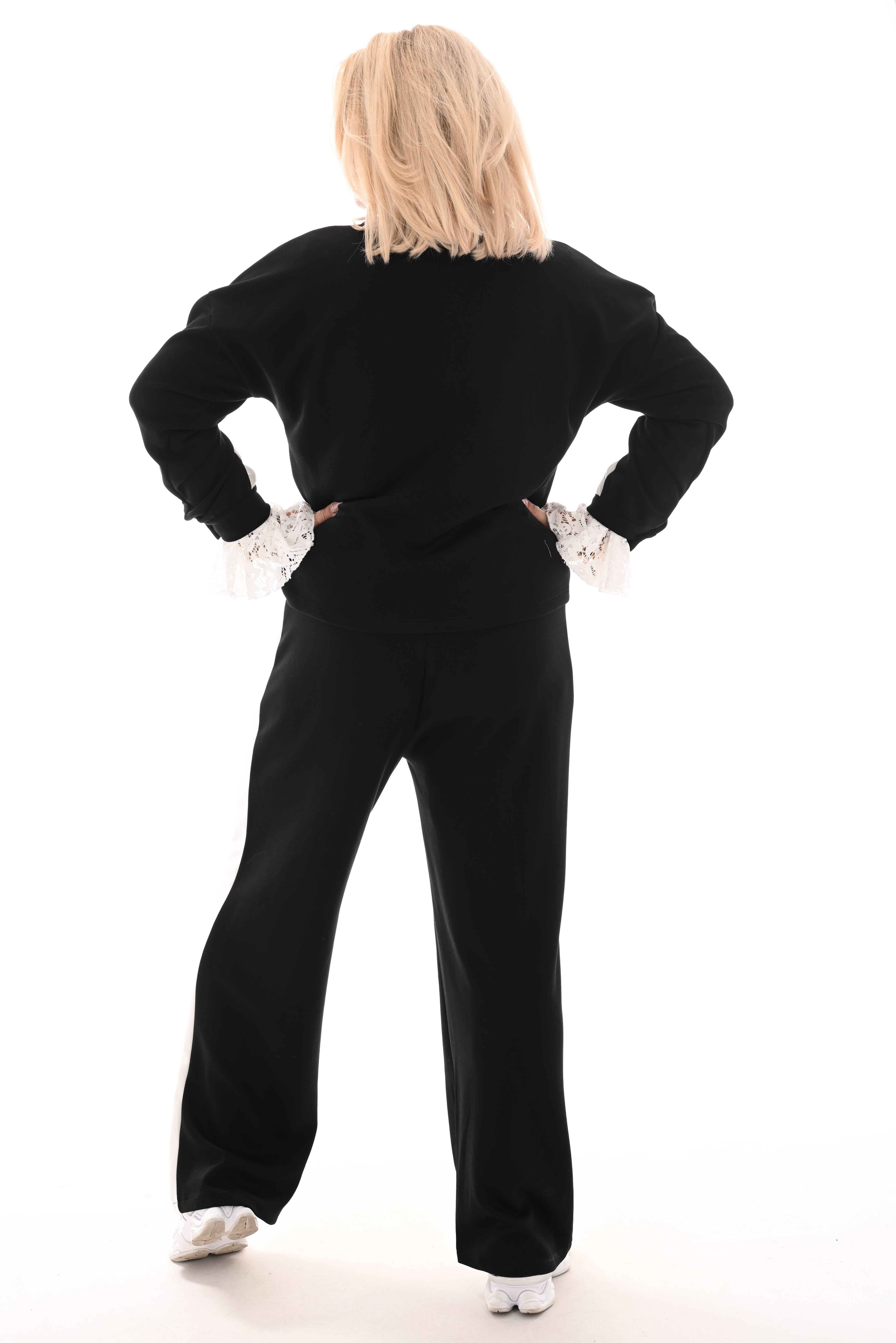 Tweedelig pak blouse met bies zwart