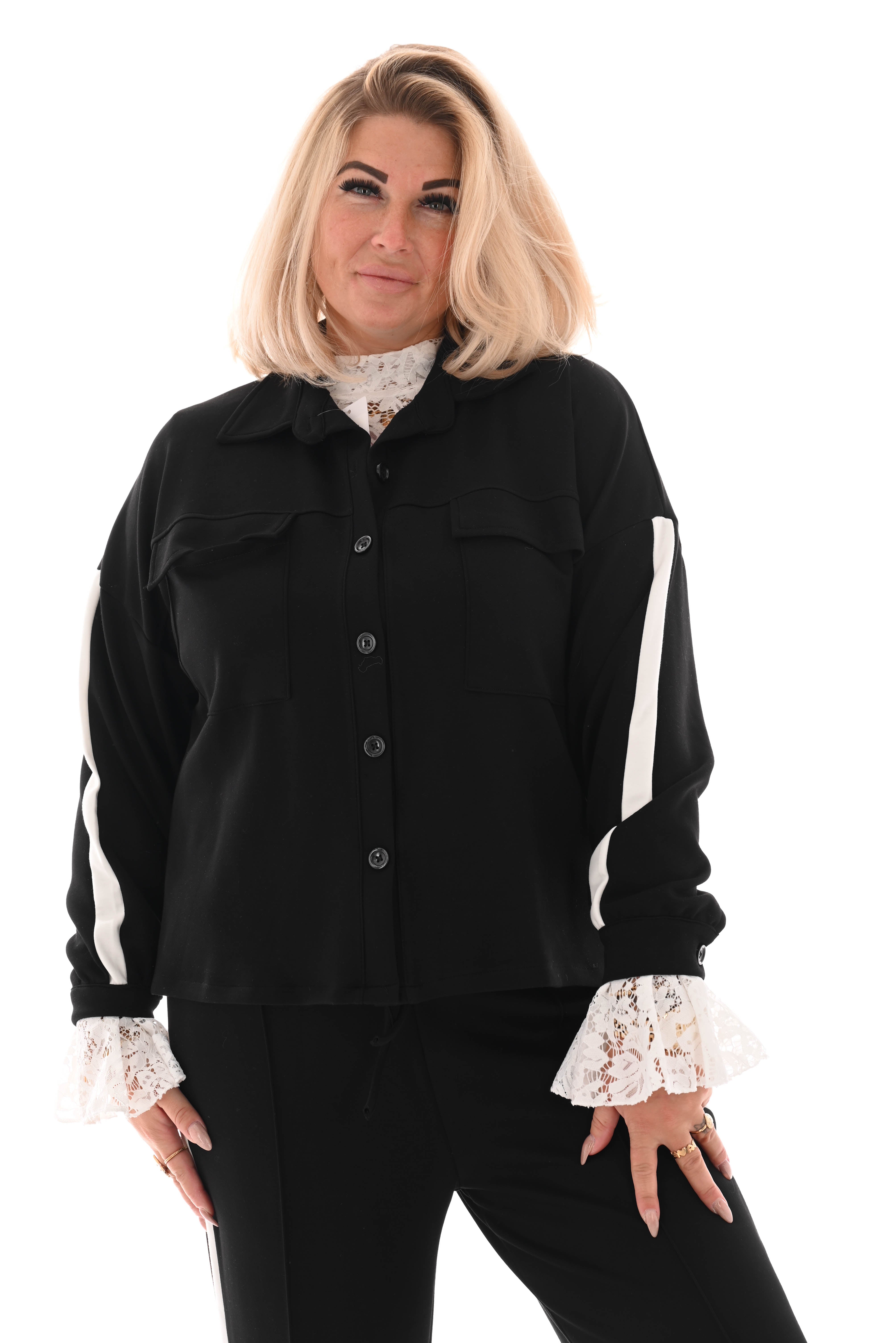 Tweedelig pak blouse met bies zwart