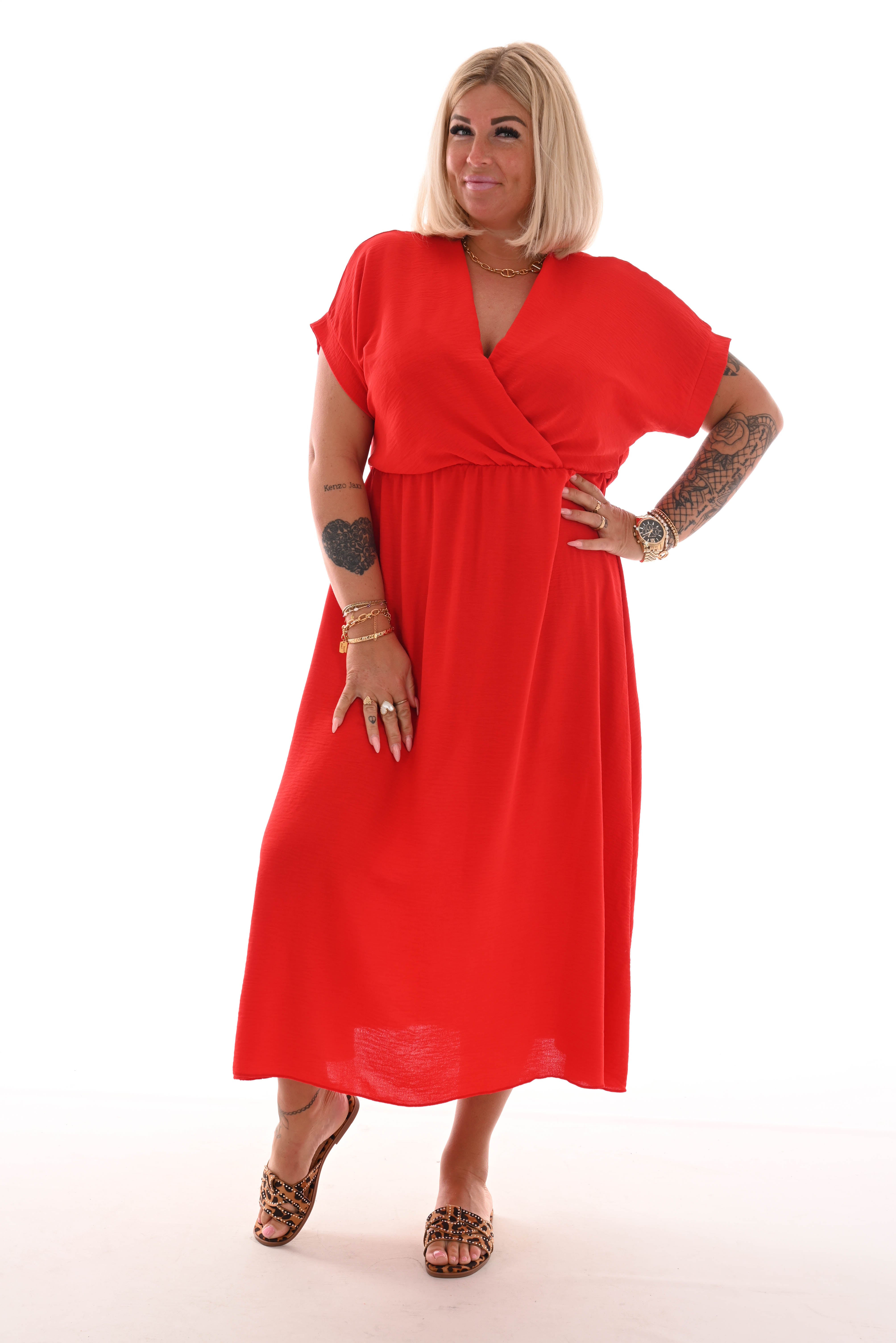 Maxi jurk ceintuur uni rood