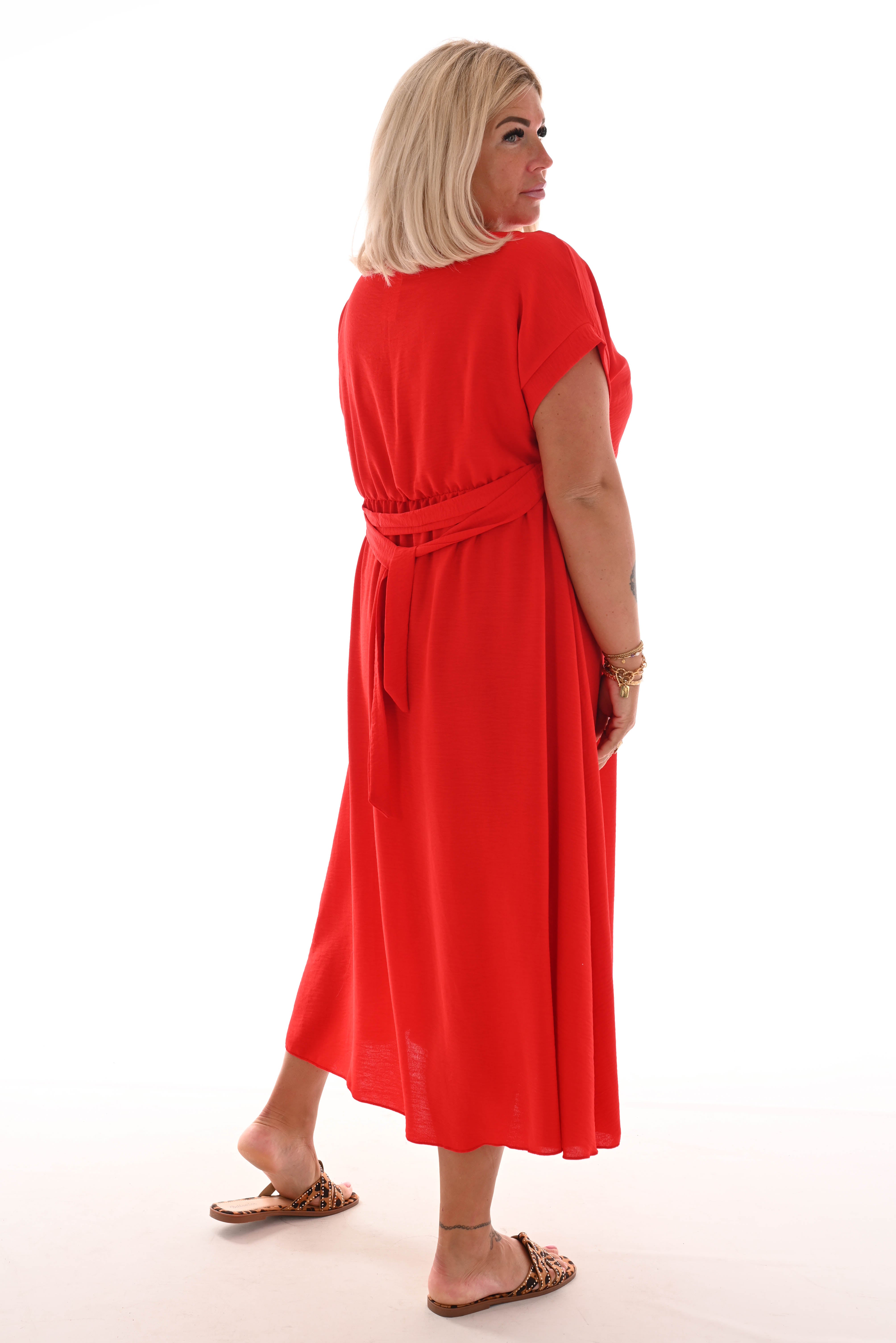 Maxi jurk ceintuur uni rood