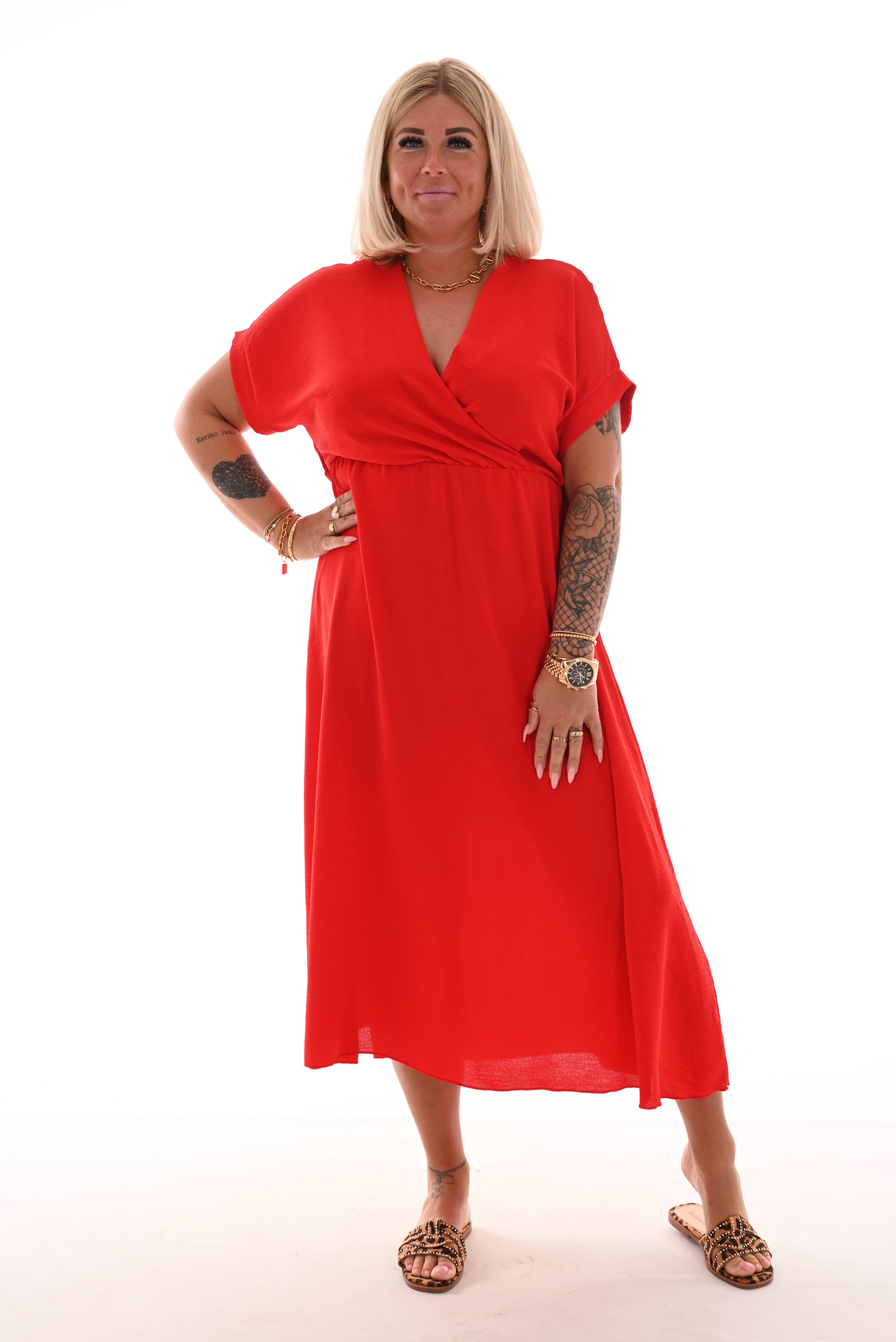 Maxi jurk ceintuur uni rood