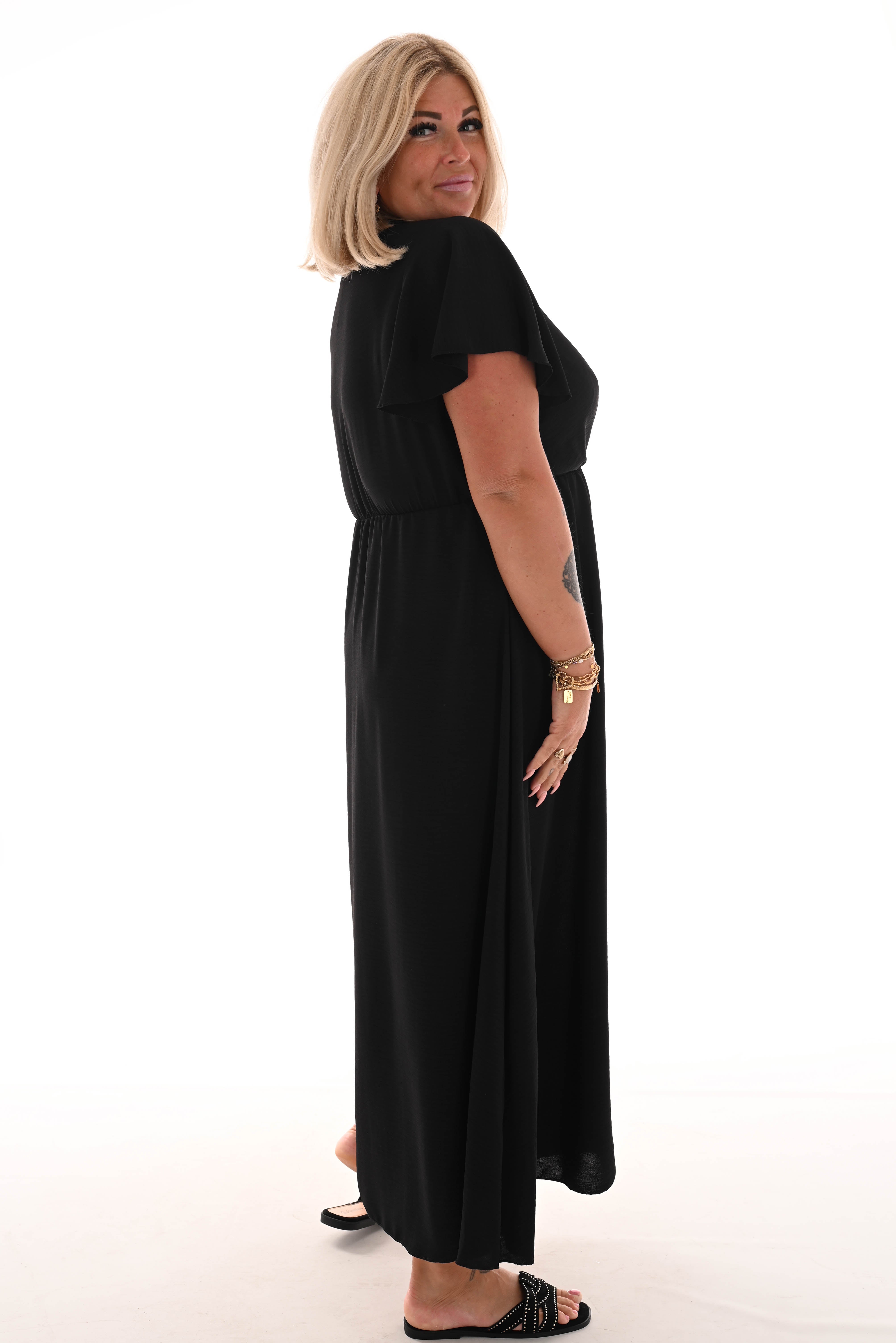 Maxi jurk met strik uni zwart