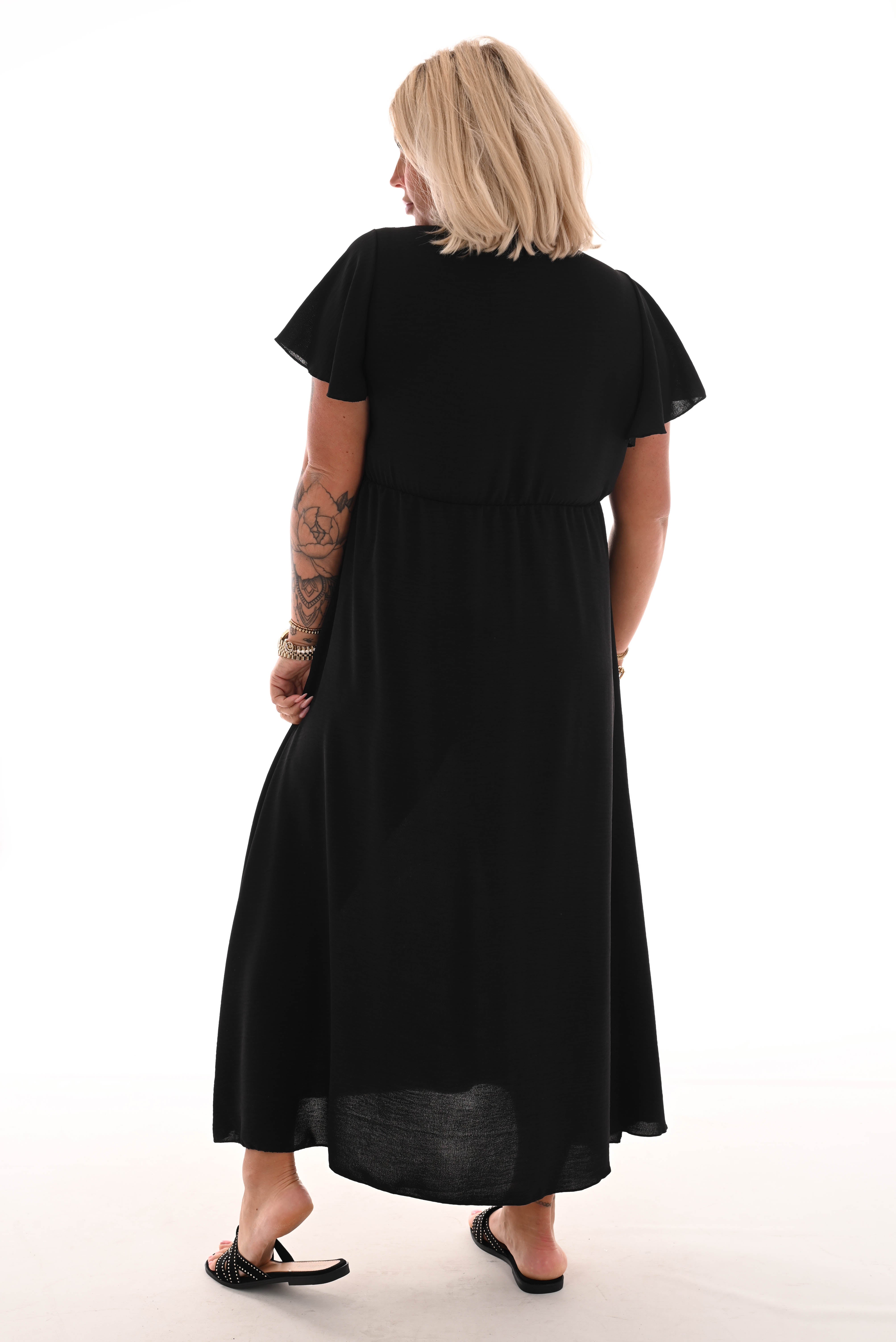Maxi jurk met strik uni zwart