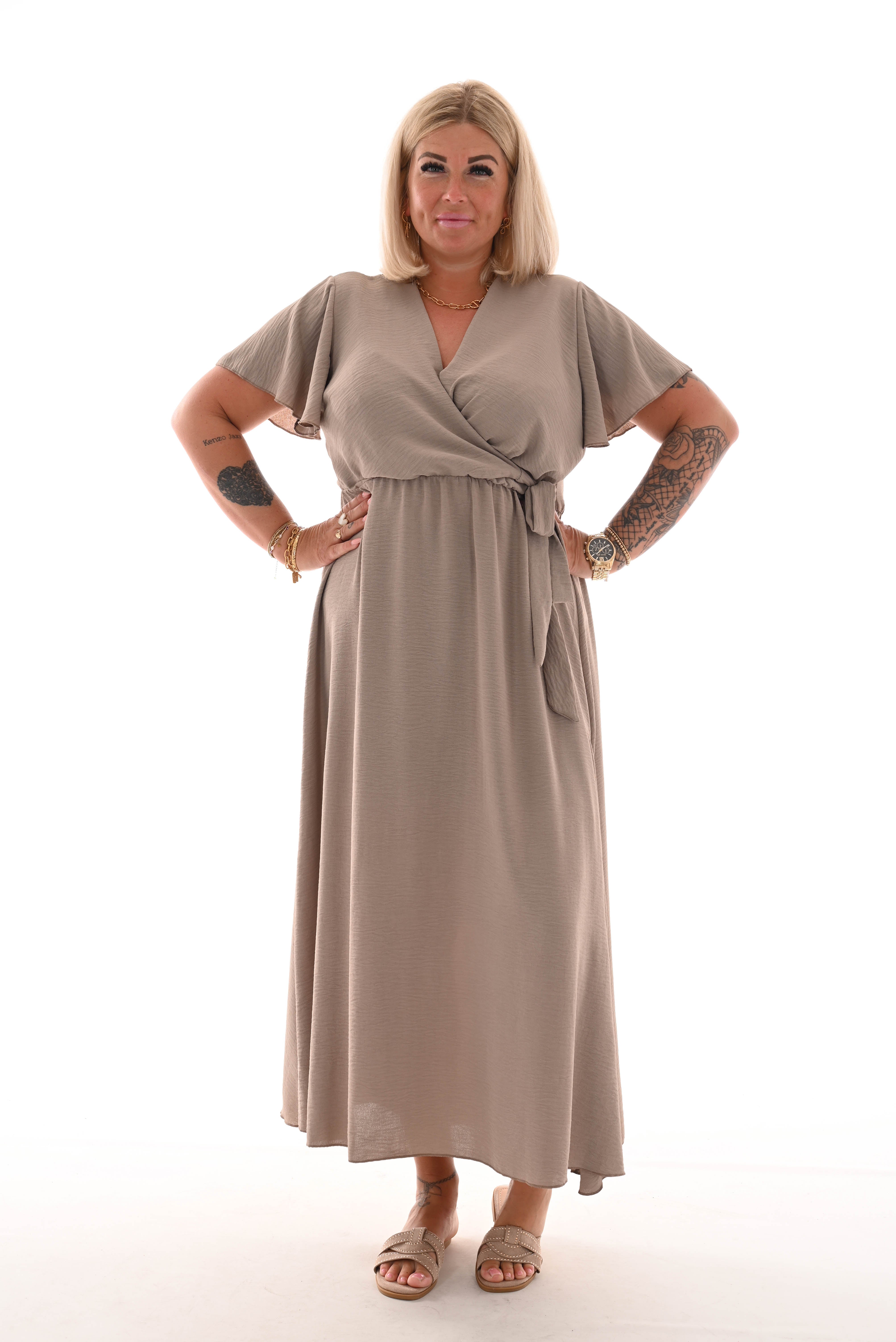 Maxi jurk met strik uni taupe
