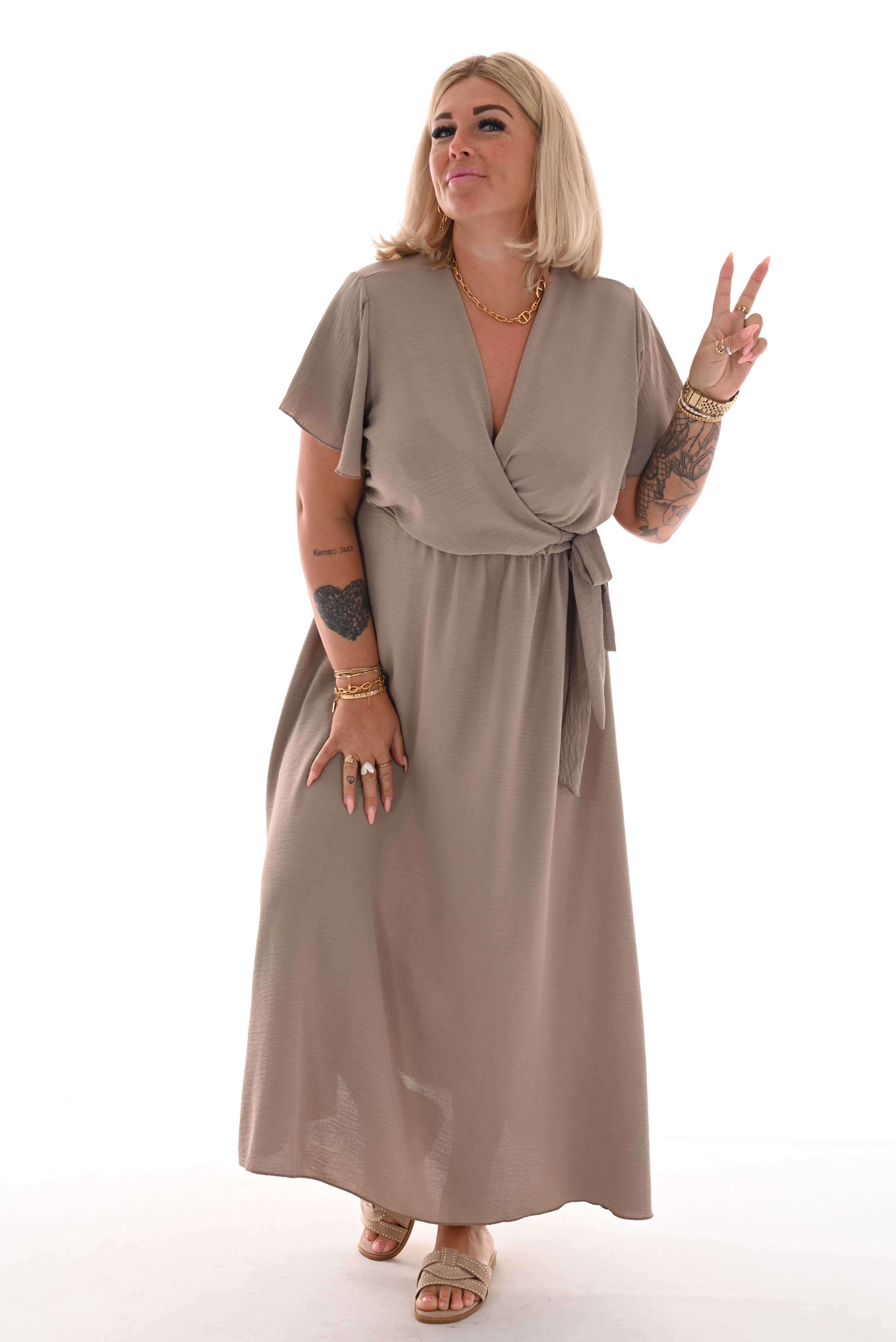Maxi jurk met strik uni taupe