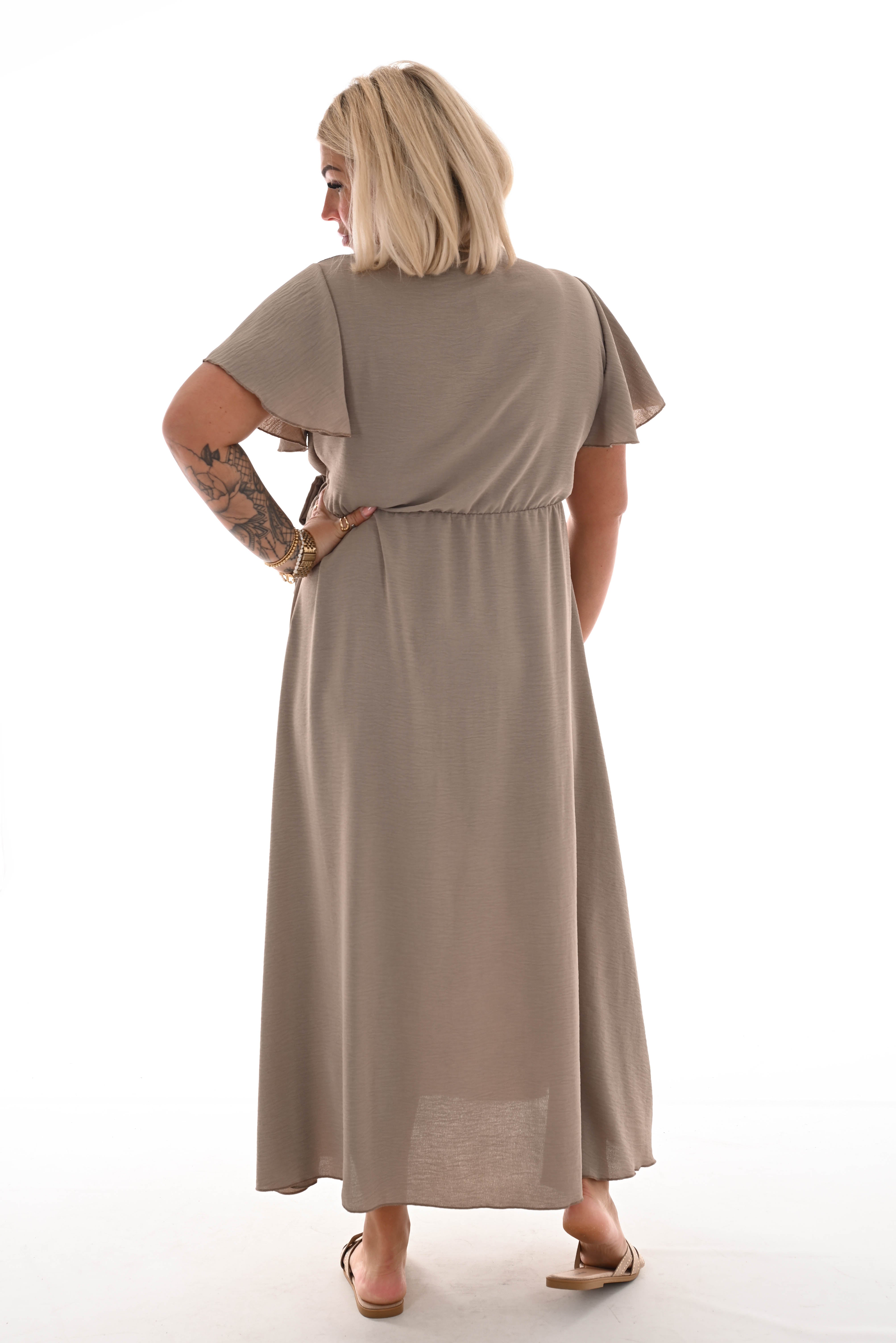 Maxi jurk met strik uni taupe