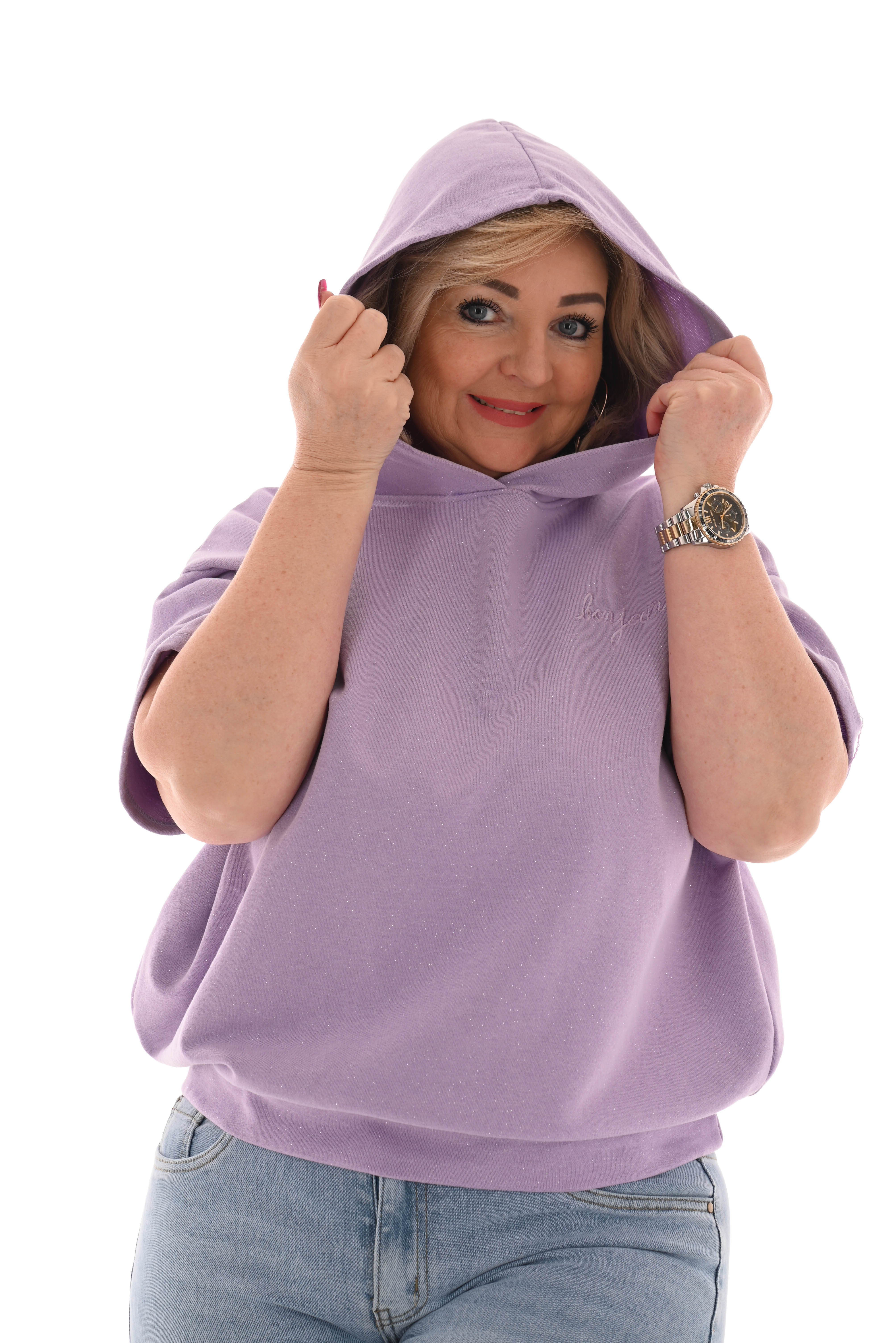Hoodie korte mouwen bonjour lila