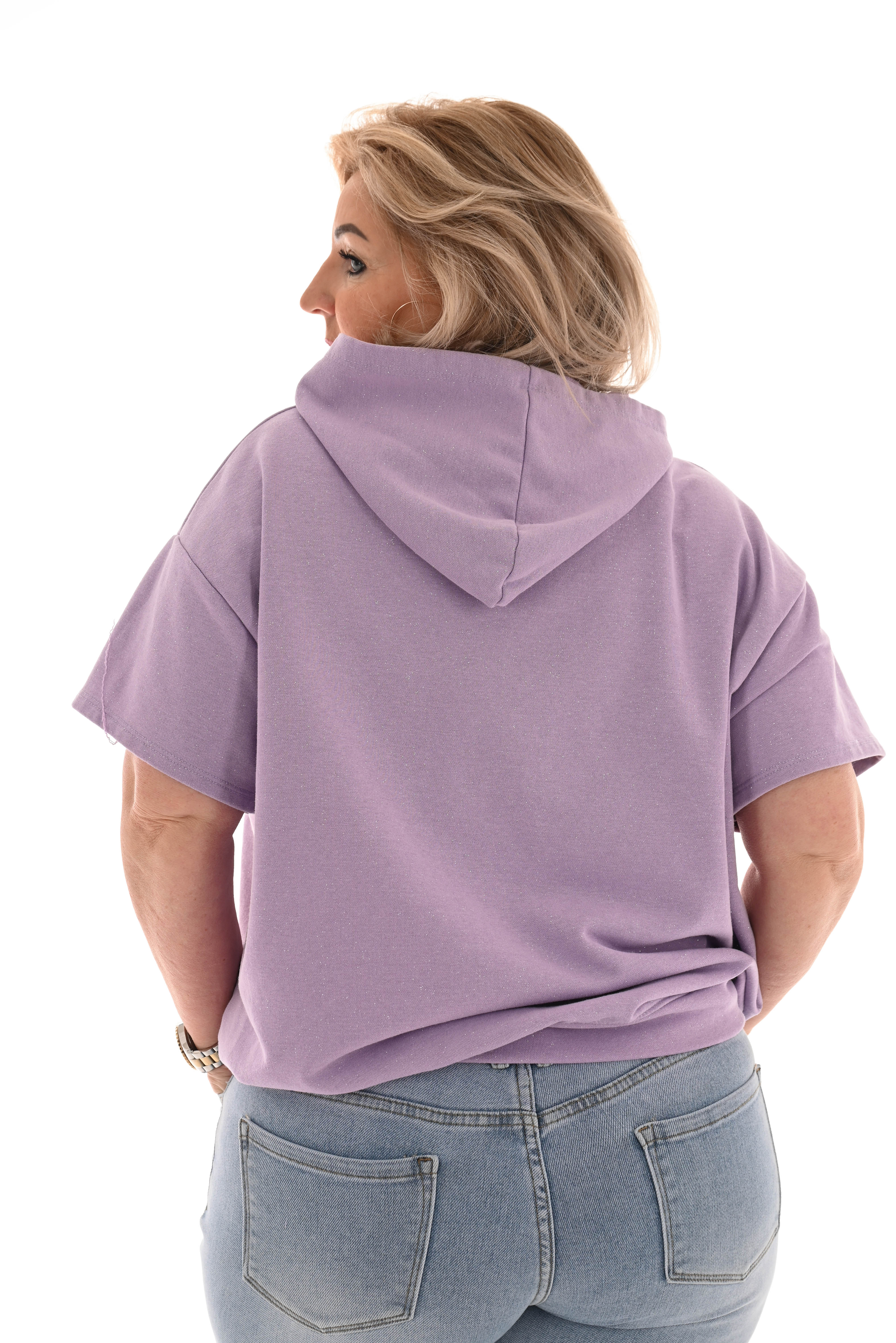 Hoodie korte mouwen bonjour lila