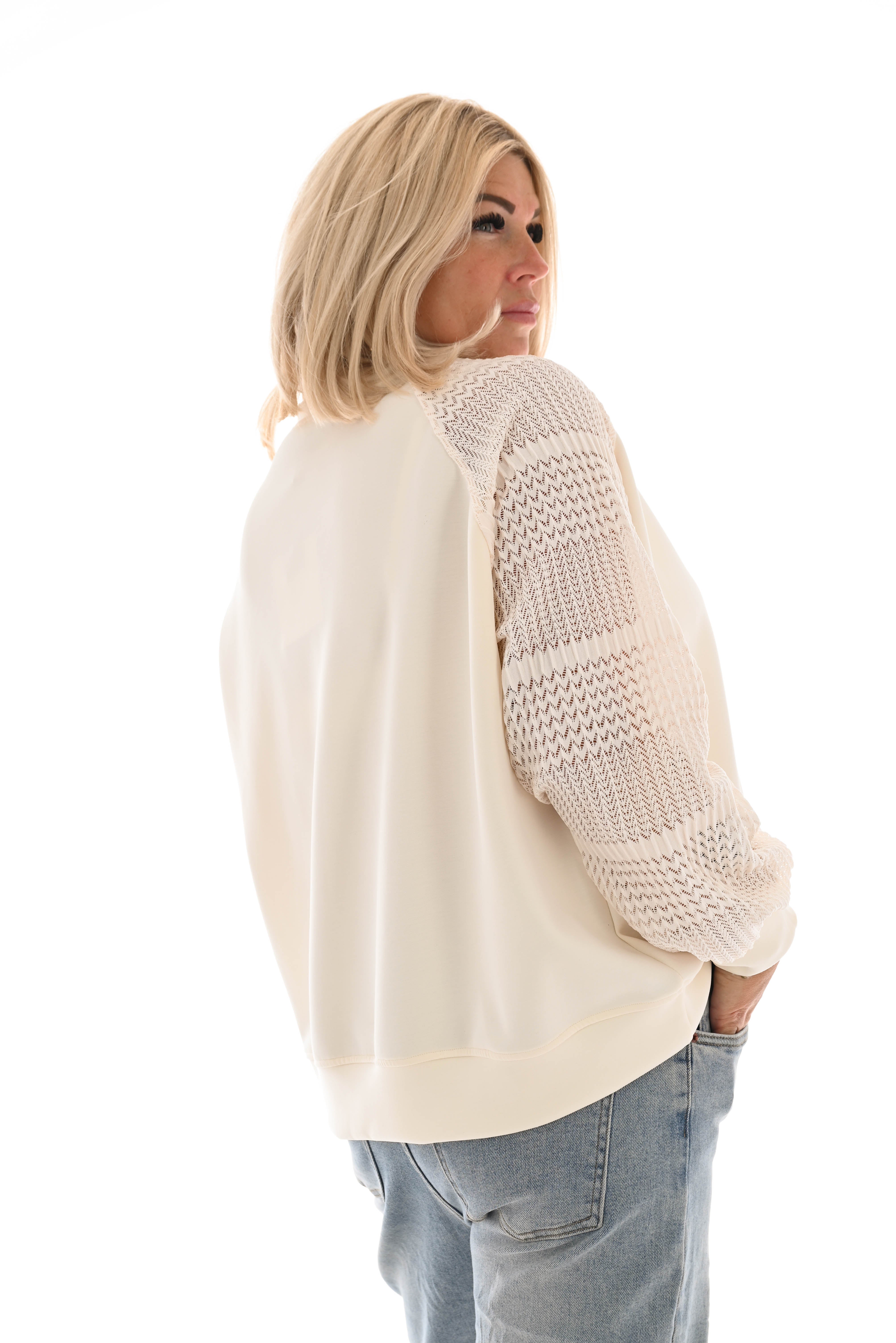 Sweater gehaakte mouwen zigzag creme