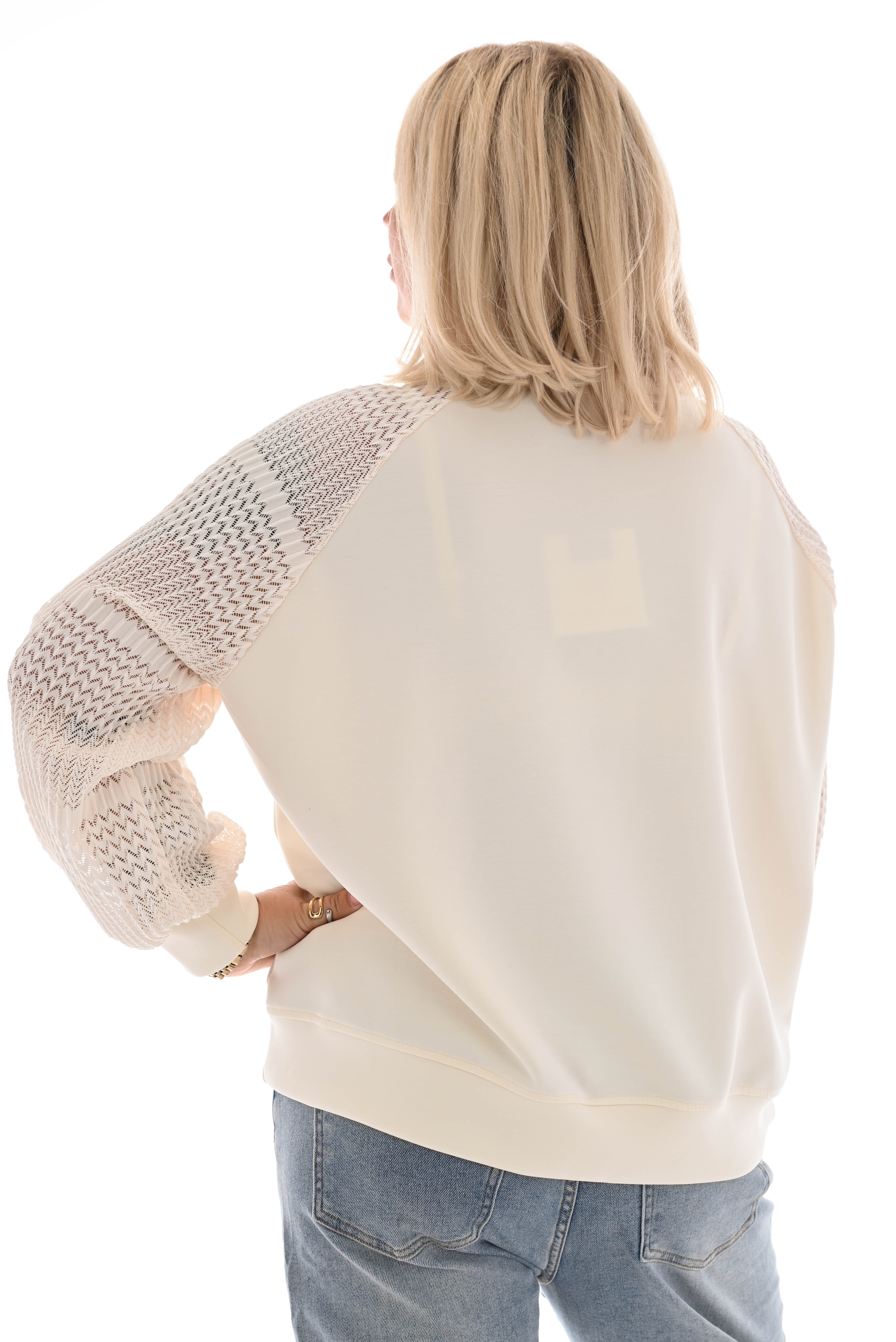 Sweater gehaakte mouwen zigzag creme