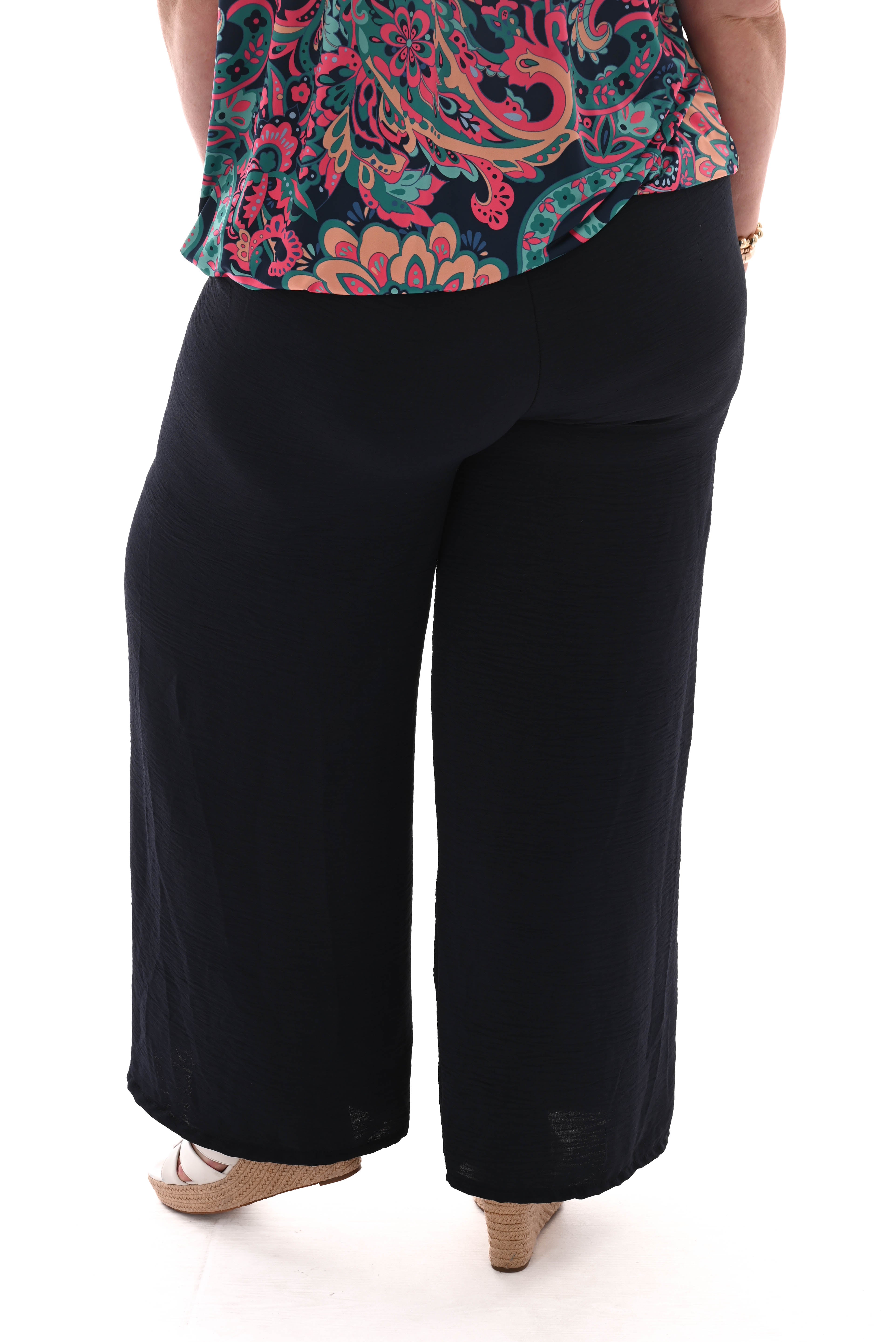 Wijde broek smock band uni marineblauw