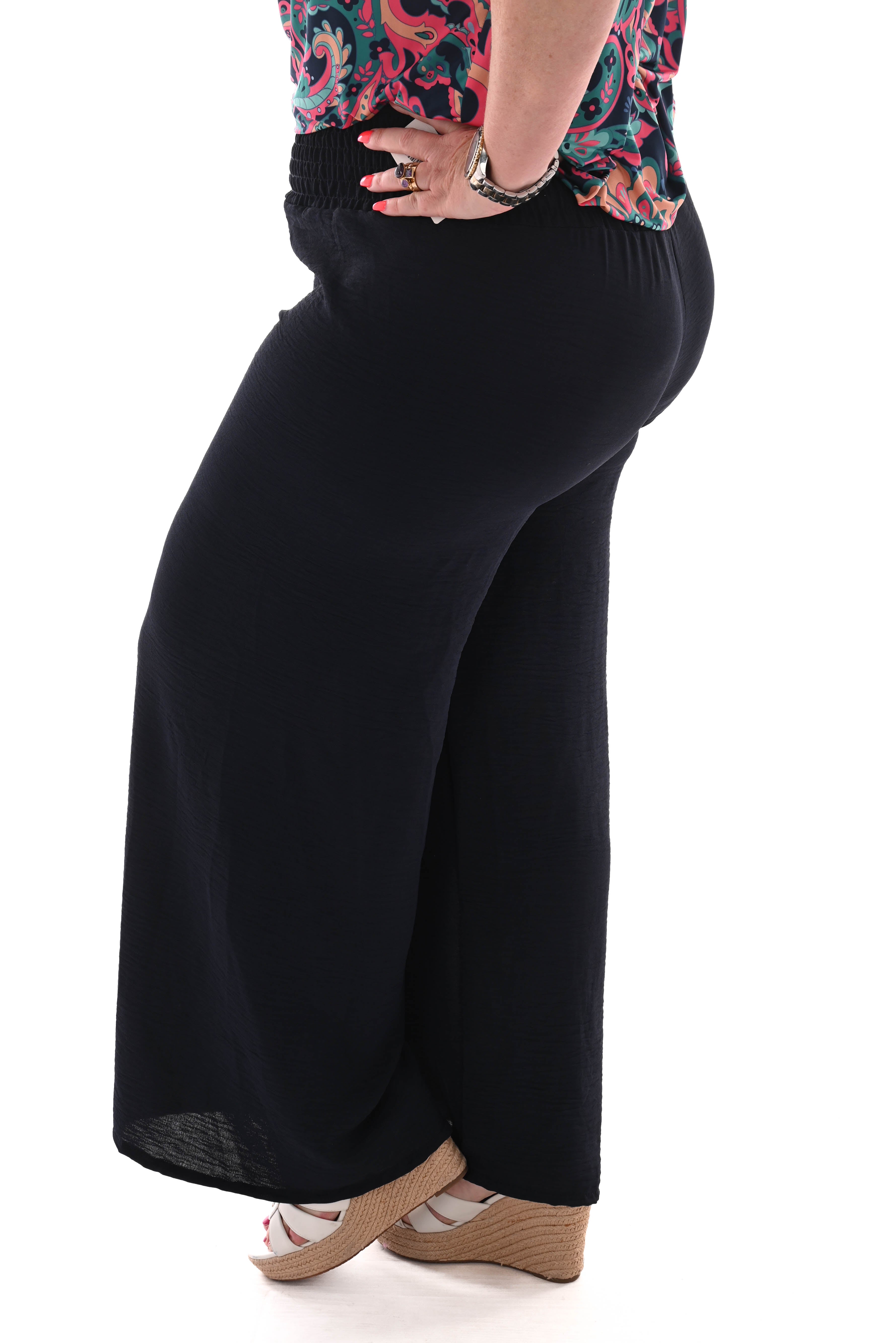 Wijde broek smock band uni marineblauw