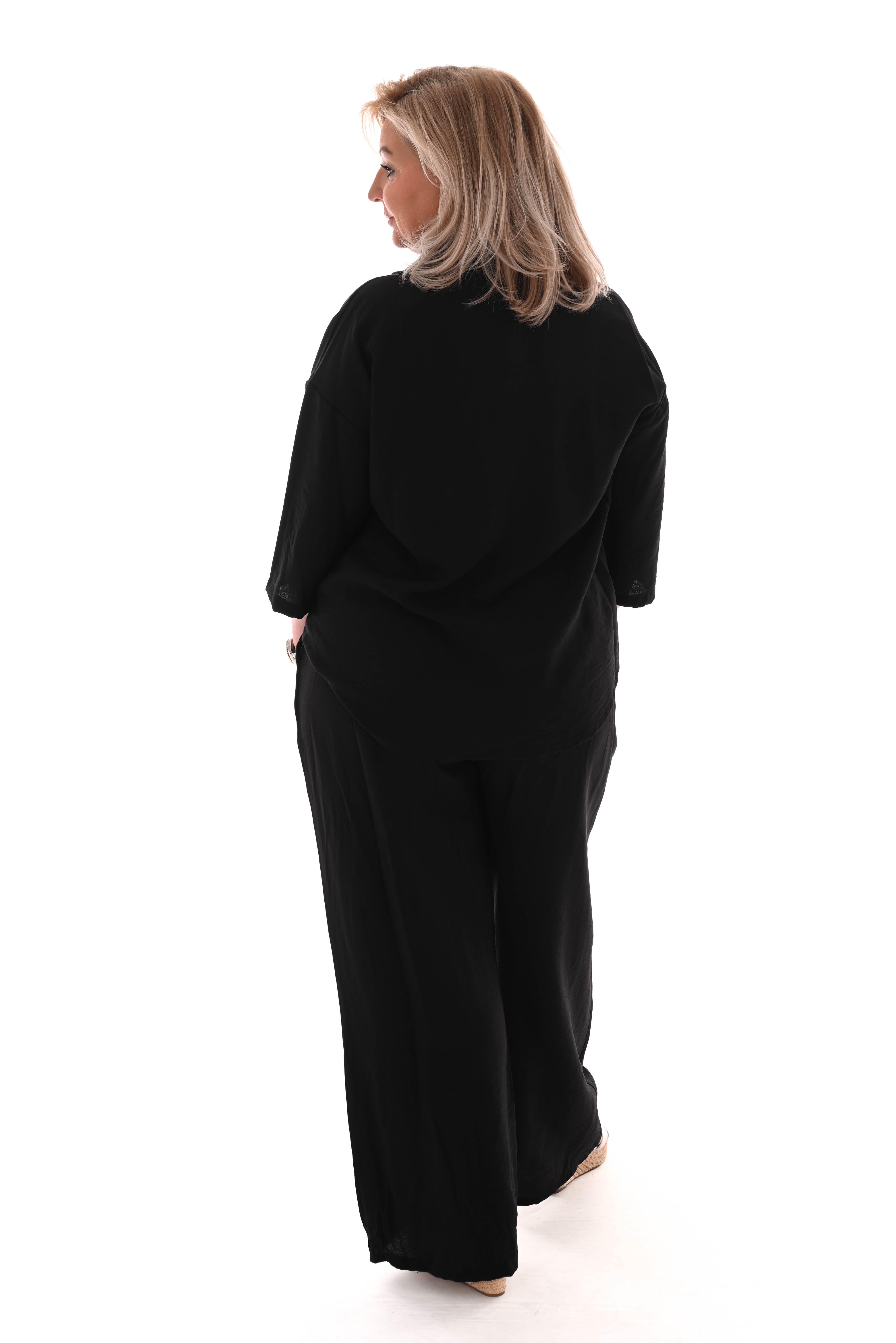 Tweedelig set blouse met borstzak uni zwart