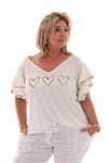 Shirt hartjes steentjes roomwit