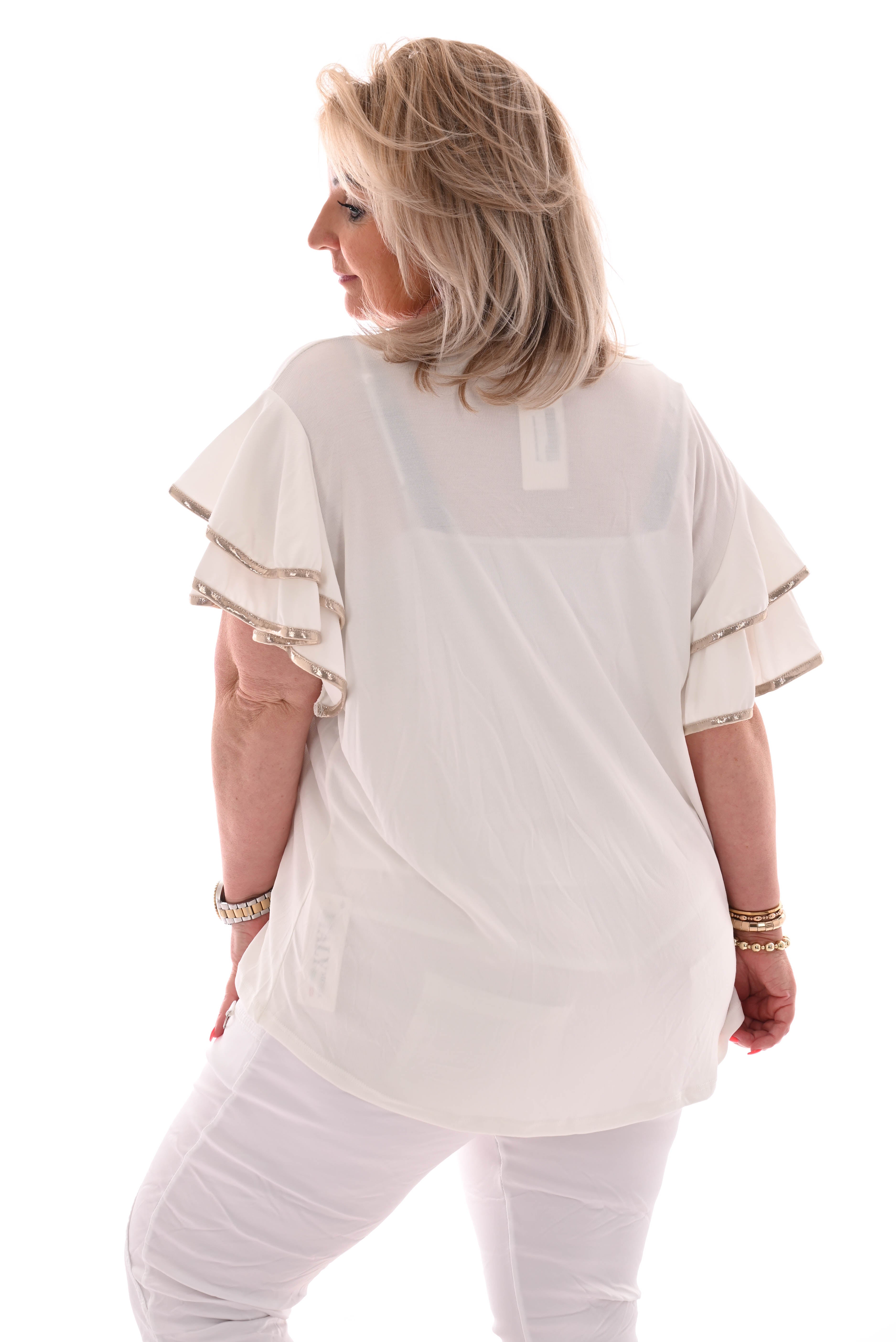 Shirt hartjes steentjes roomwit