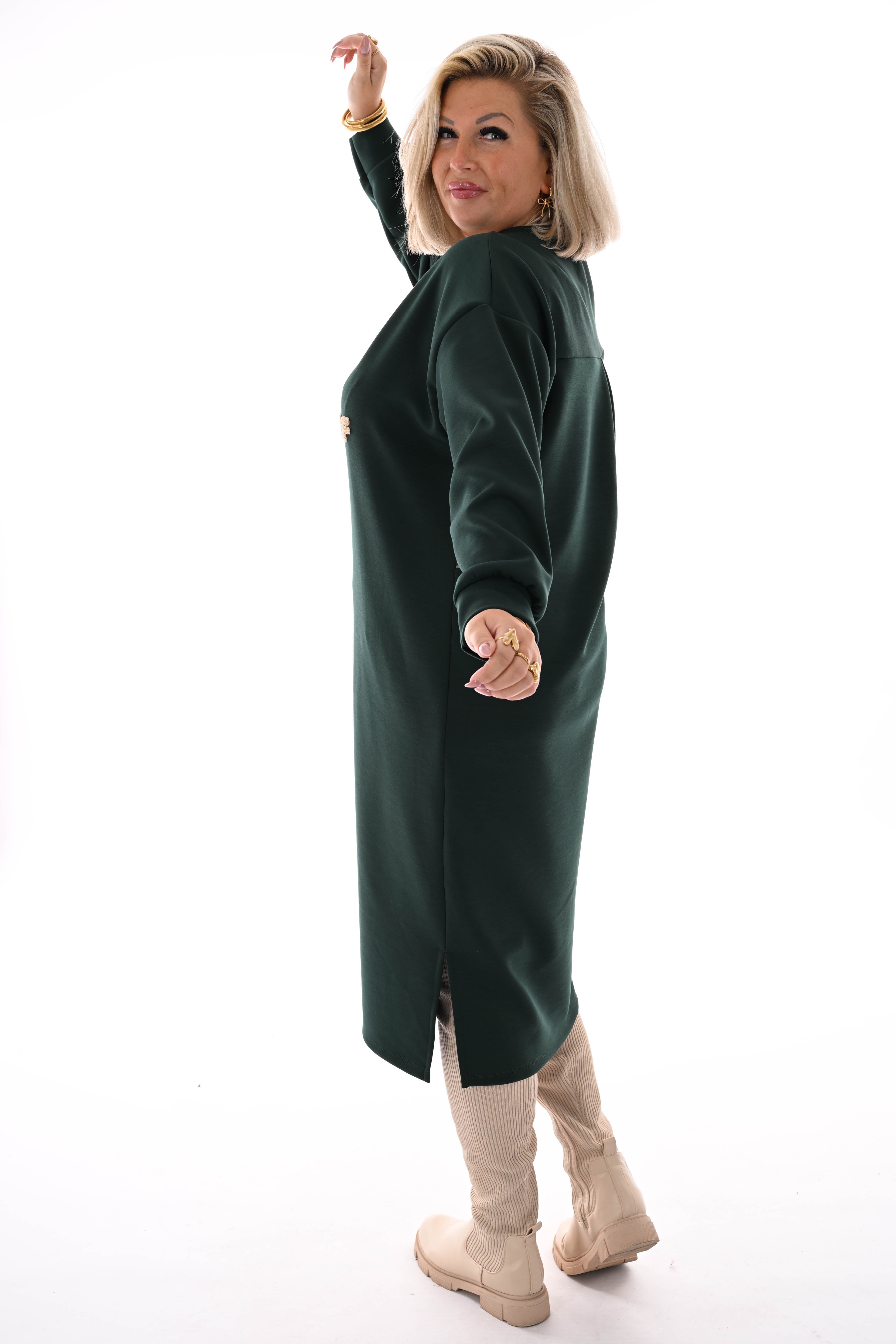 Sweaterdress believe in yourself donkergroen