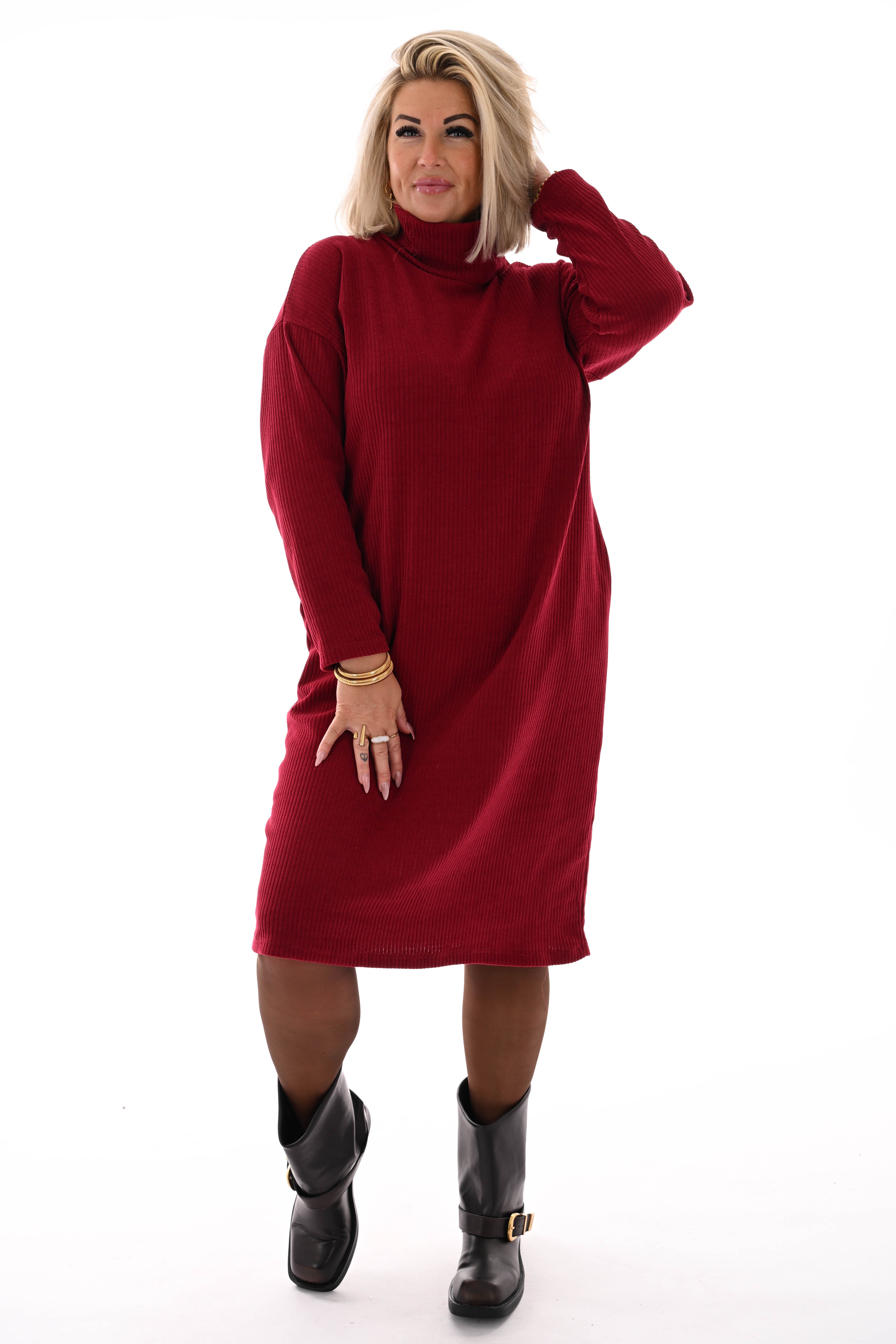 Jurk rib met col bordeaux