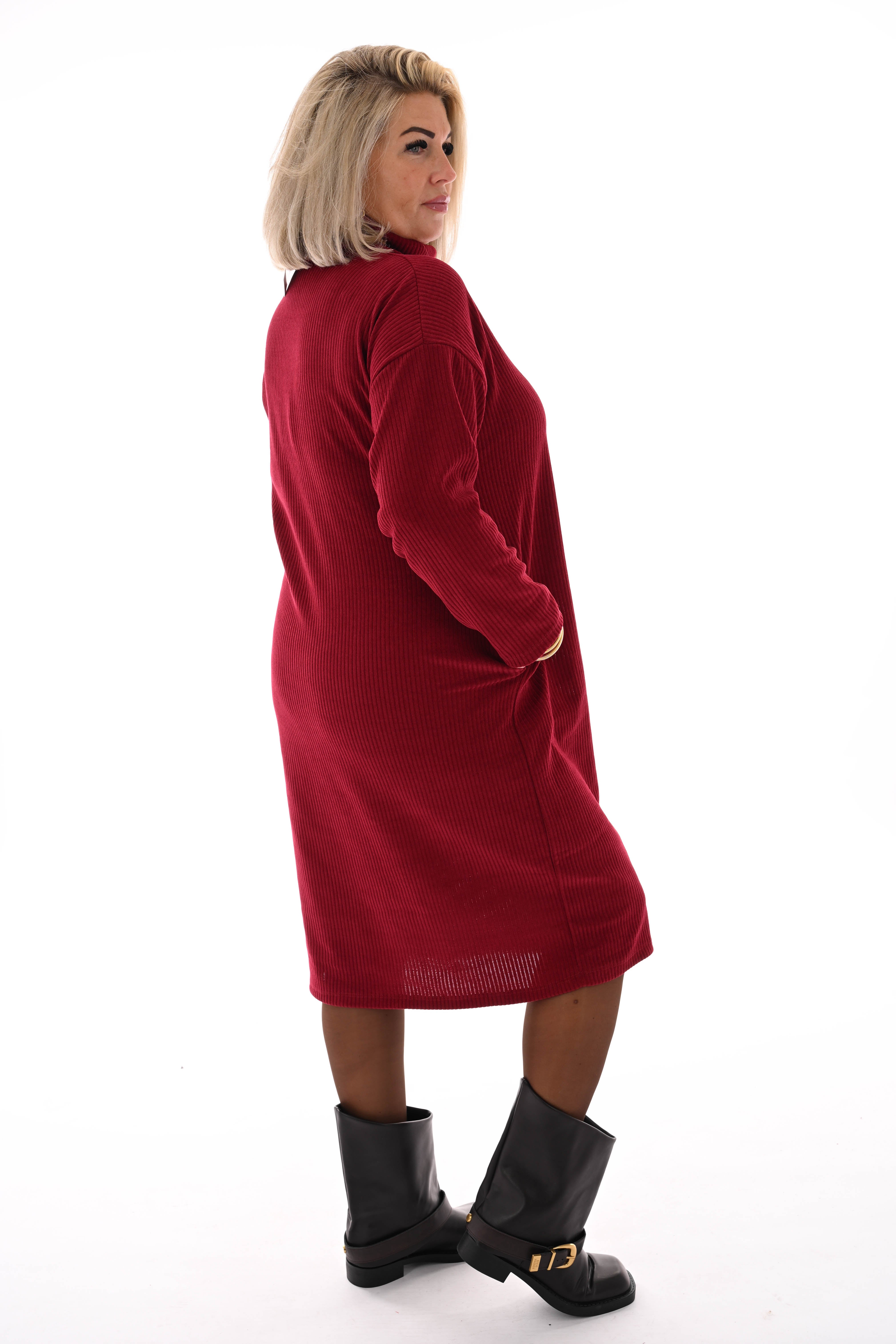 Jurk rib met col bordeaux