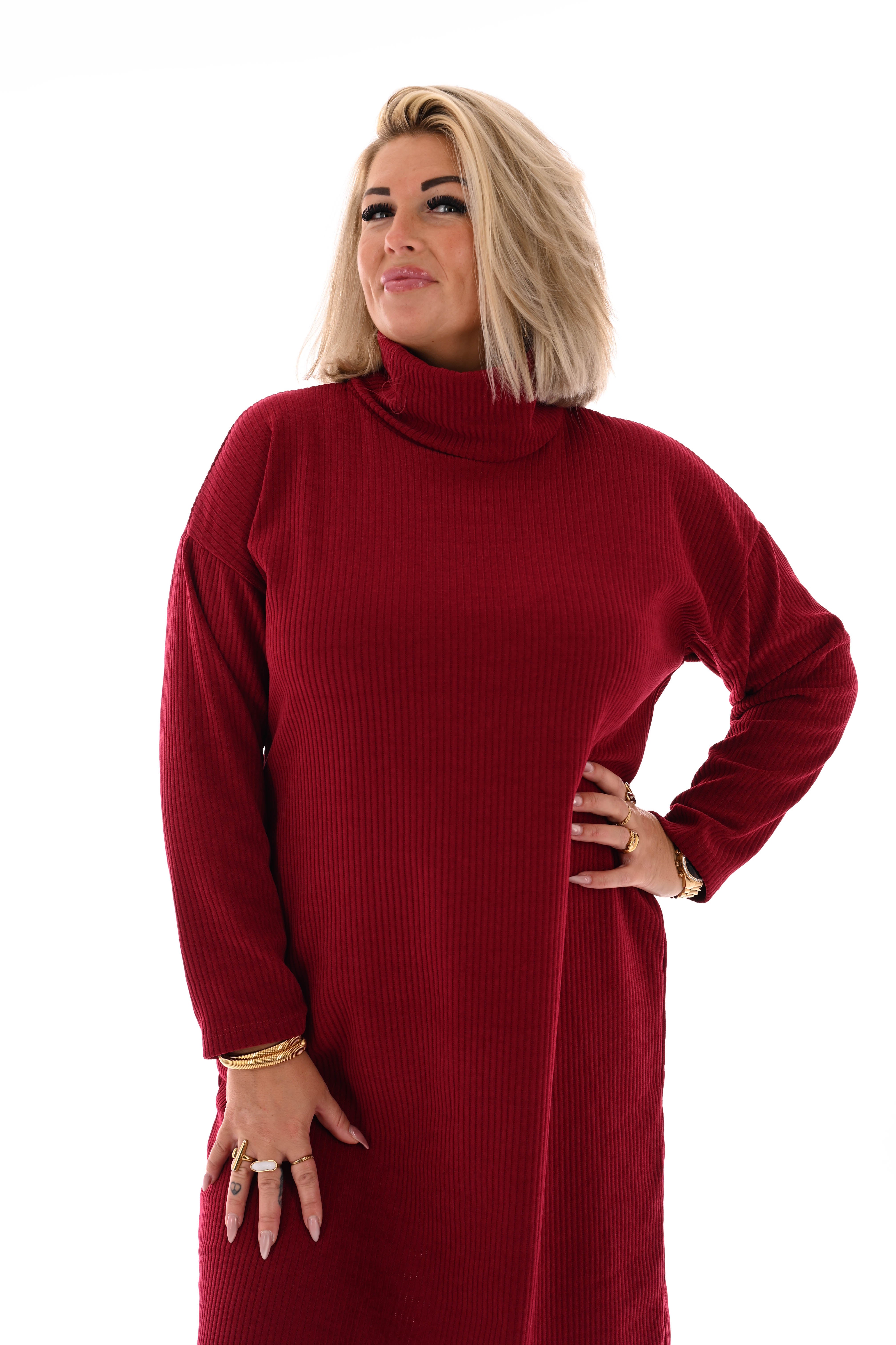 Jurk rib met col bordeaux