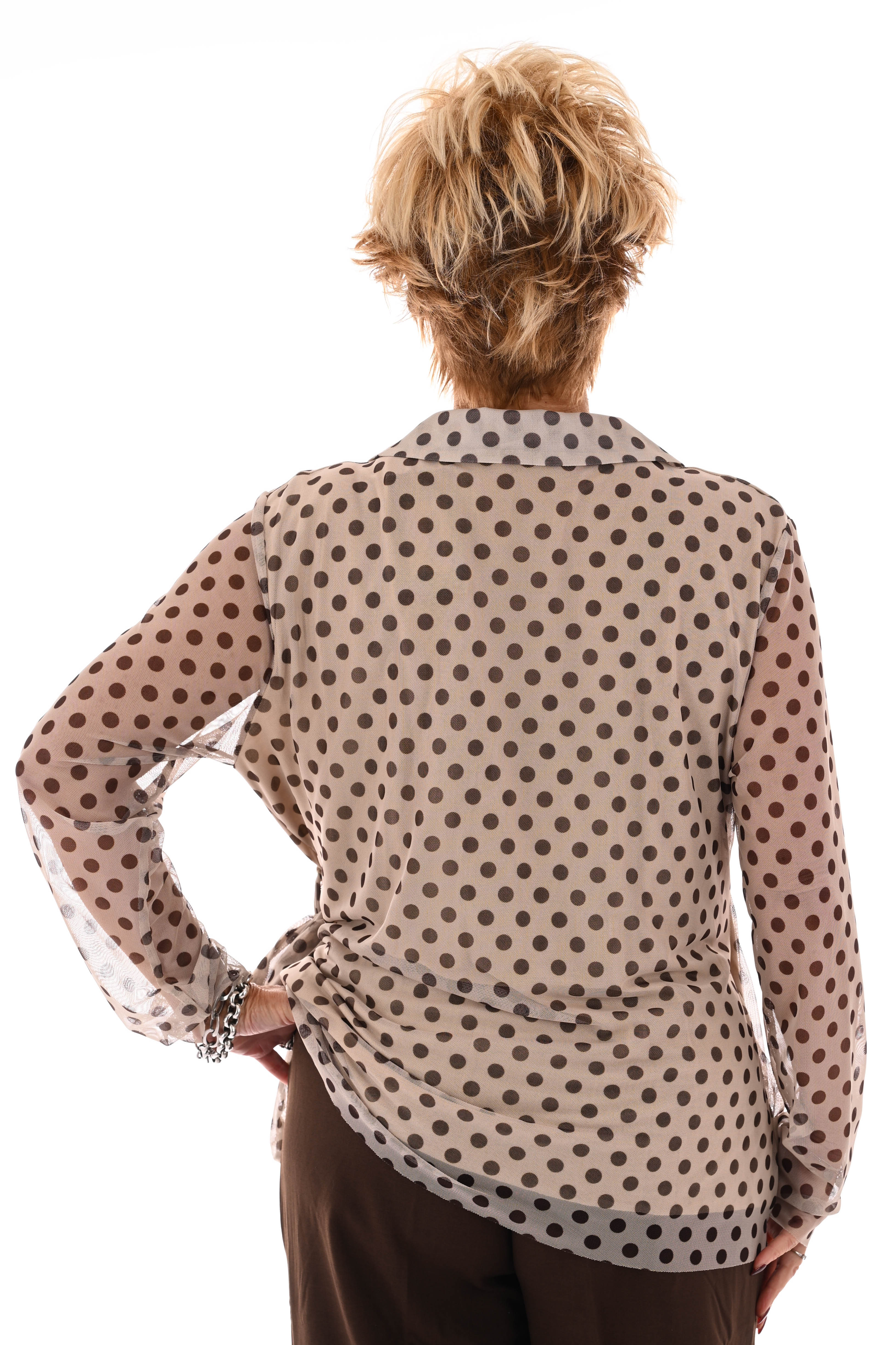 Top v-hals dots met strik beige