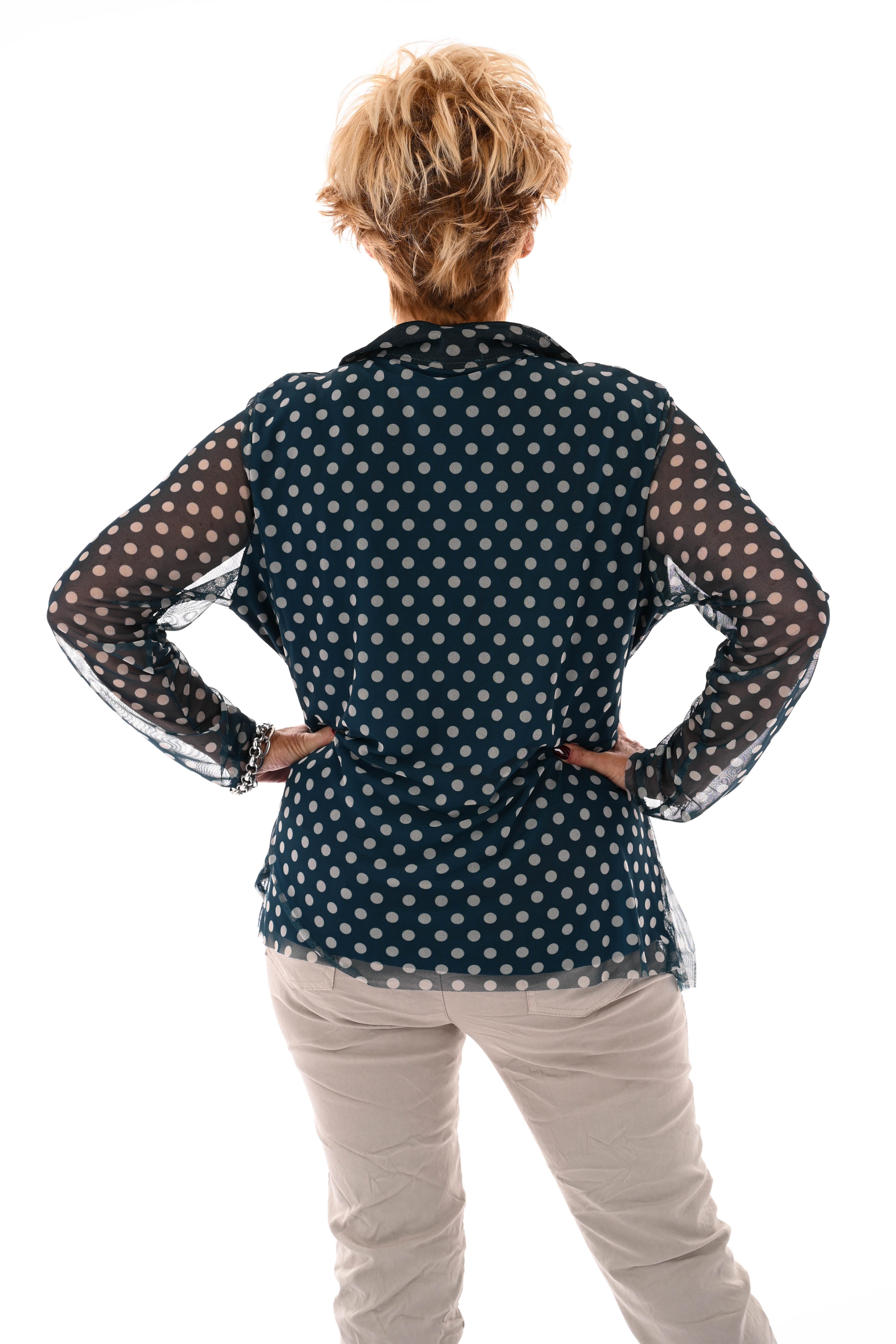 Top v-hals dots met strik petrol
