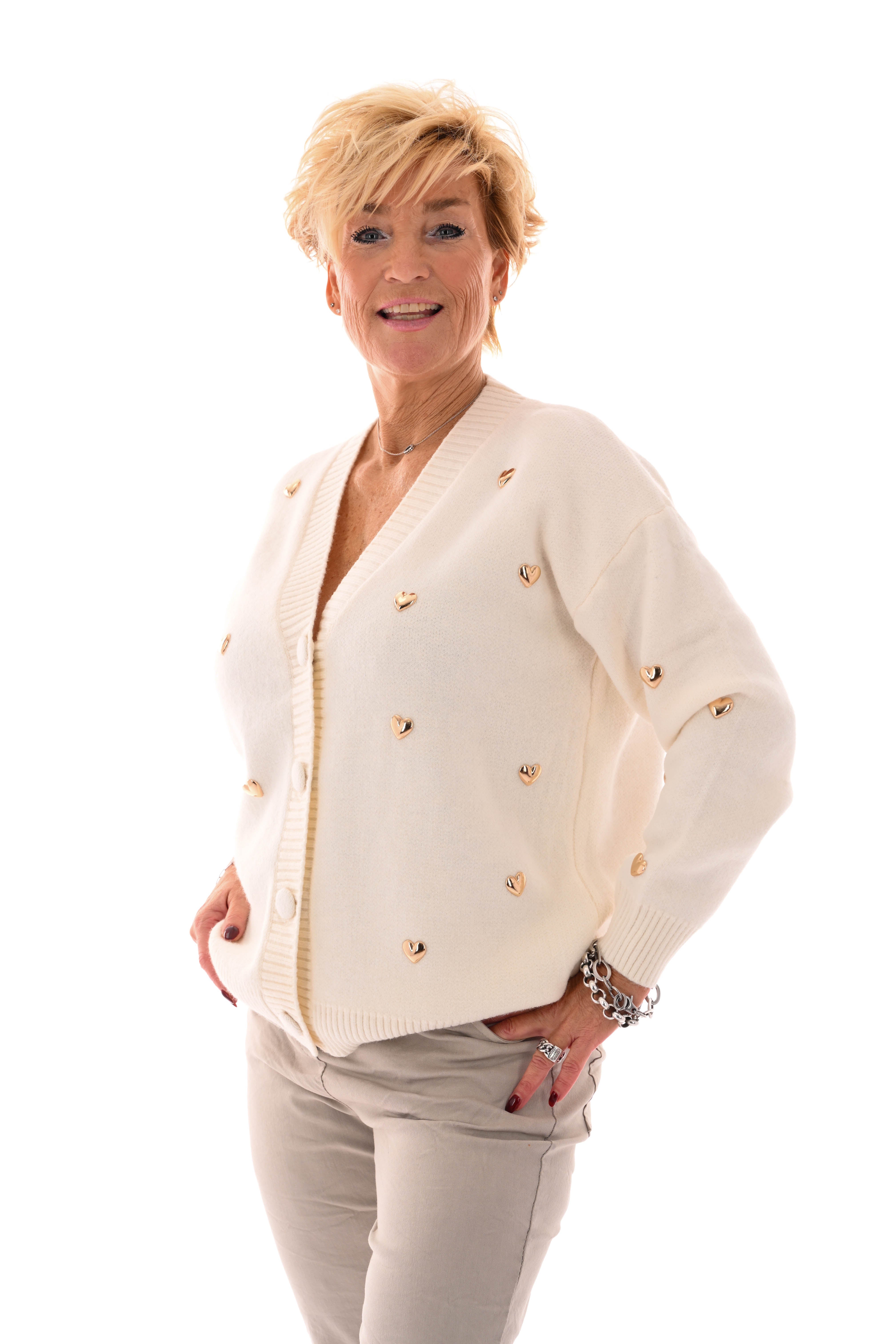 Kort vest hartjes v-hals creme