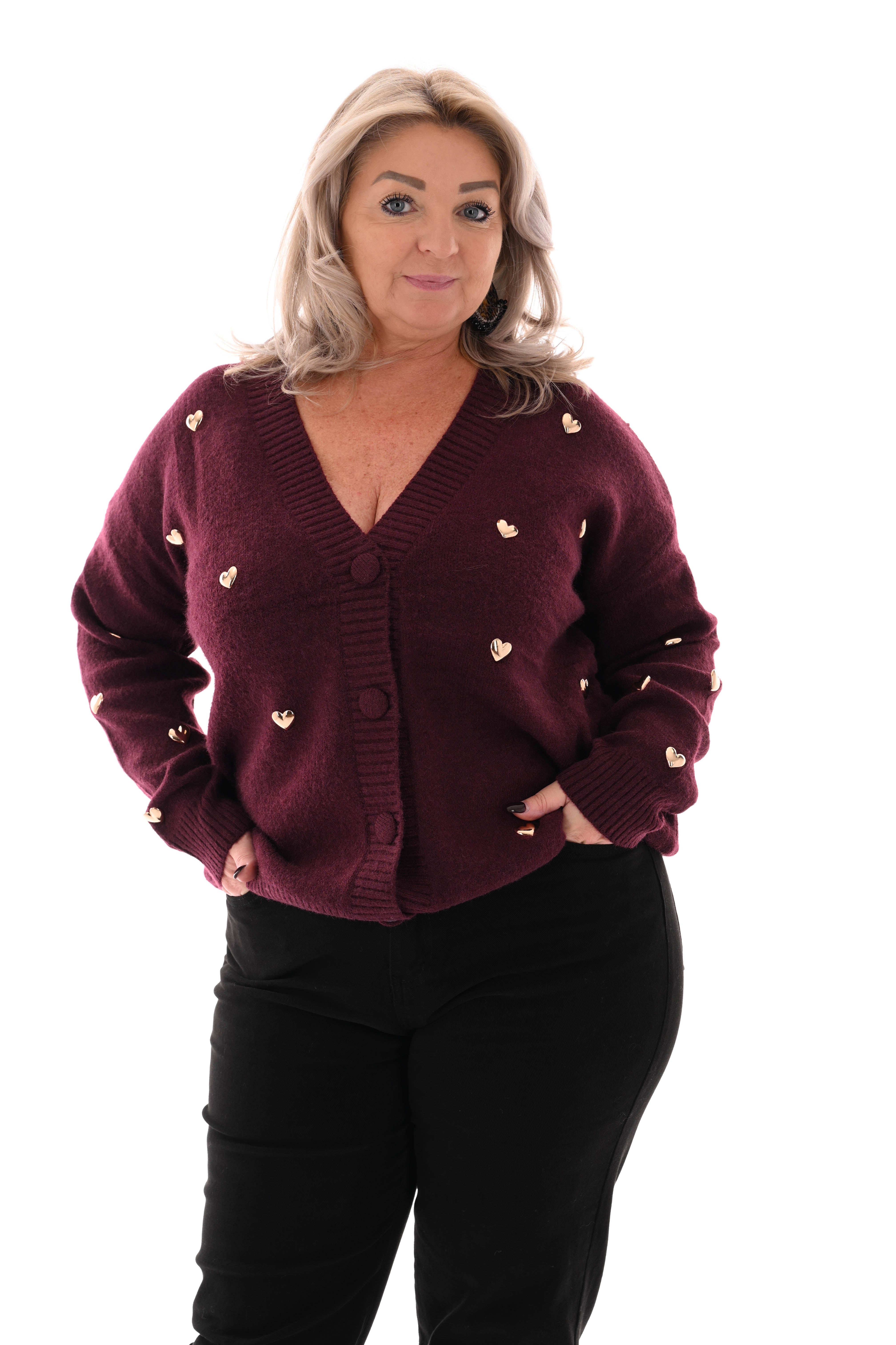 Kort vest hartjes v-hals aubergine