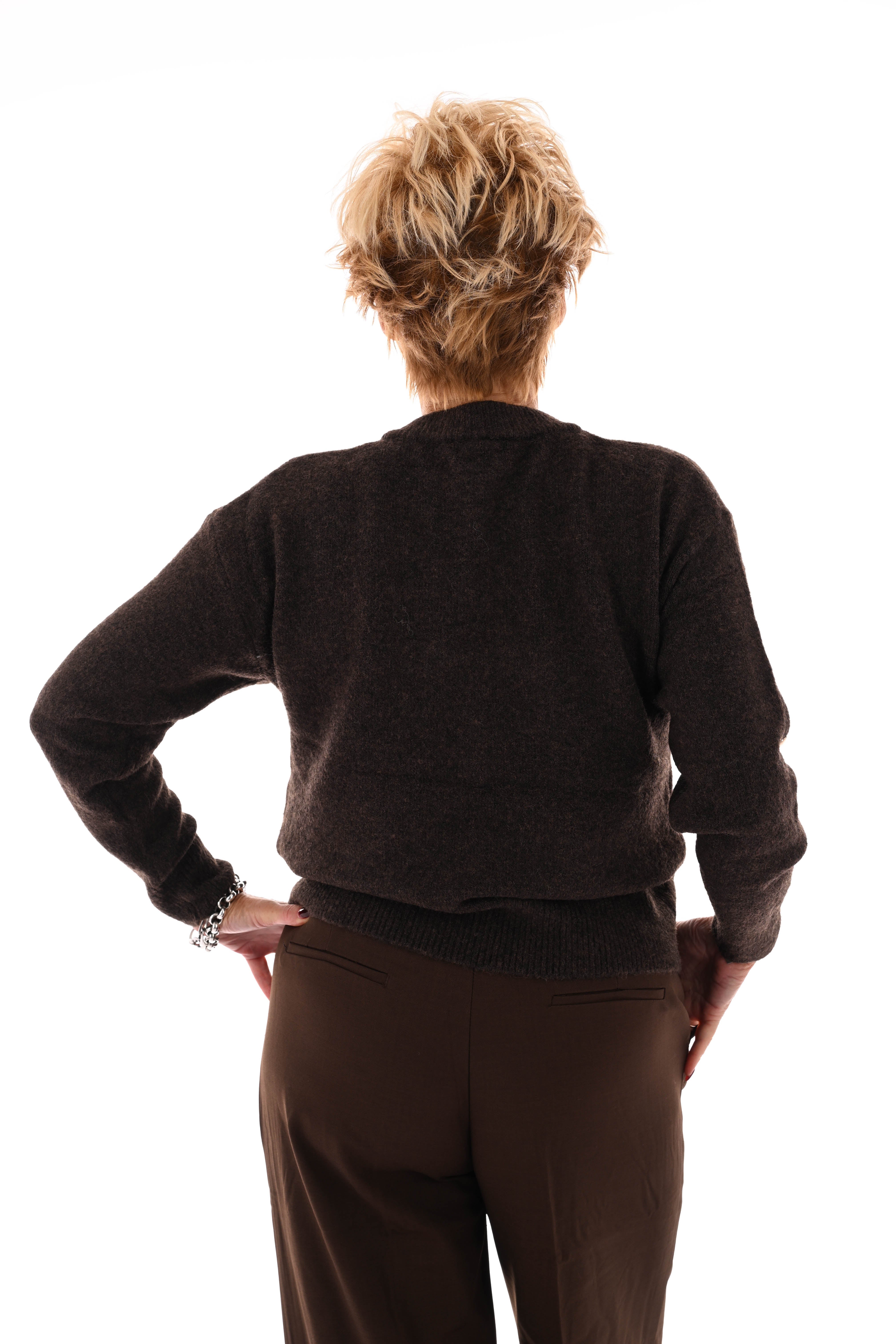 Kort vest hartjes ronde hals donkerbruin