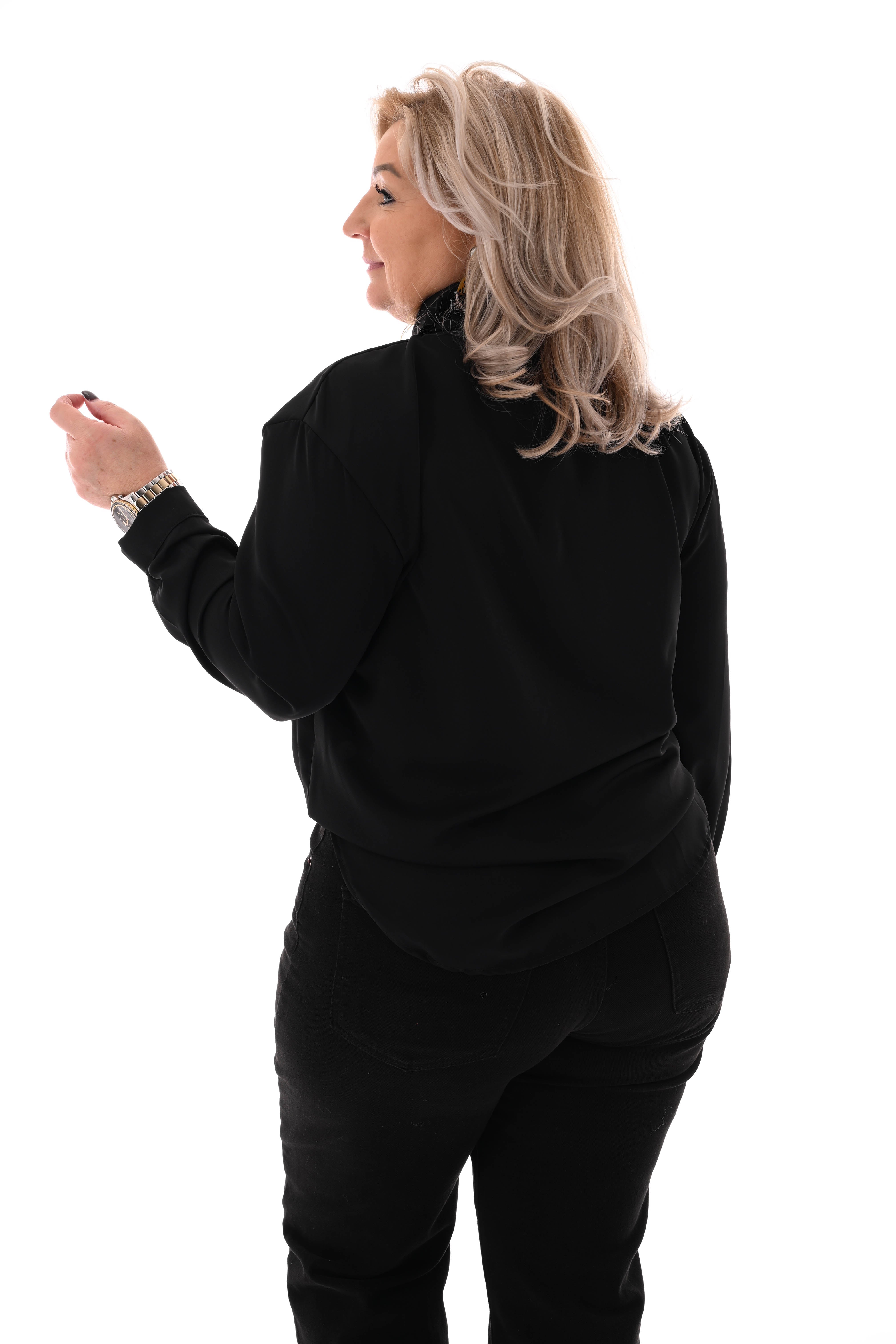 Doorknoop blouse gouden details zwart