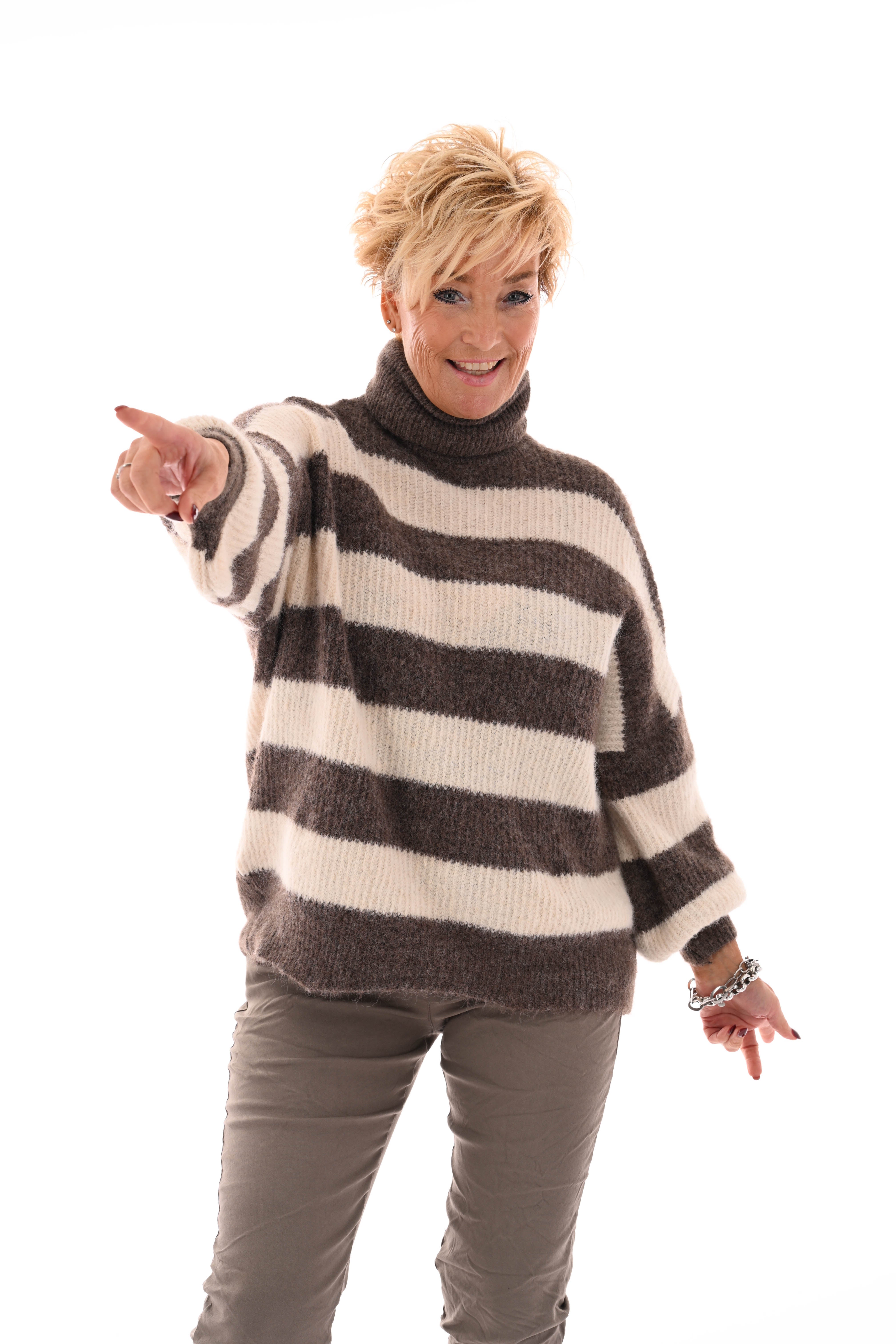 Gebreide coltrui met strepen taupe