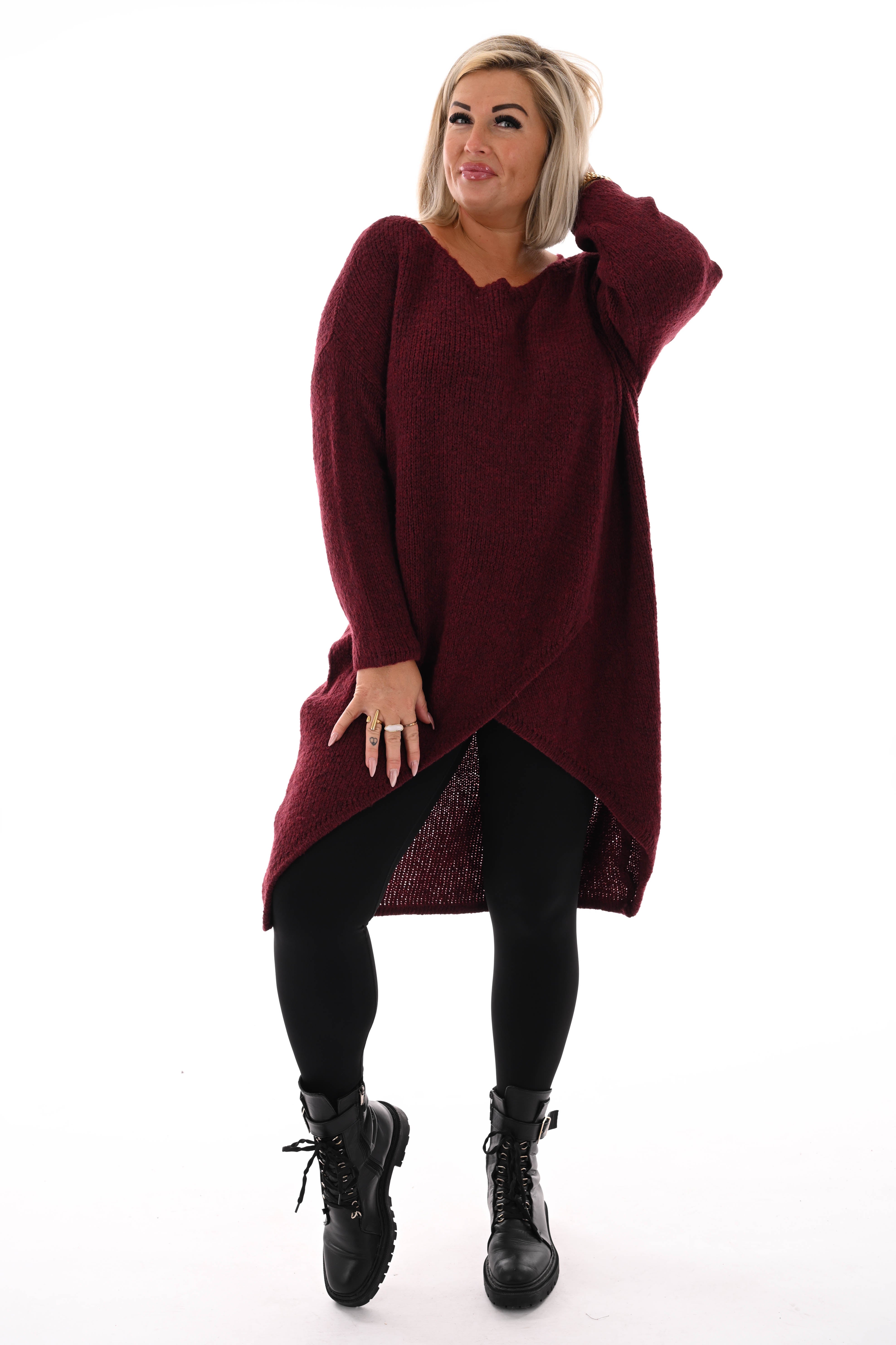 Gebreide overslag trui bordeaux
