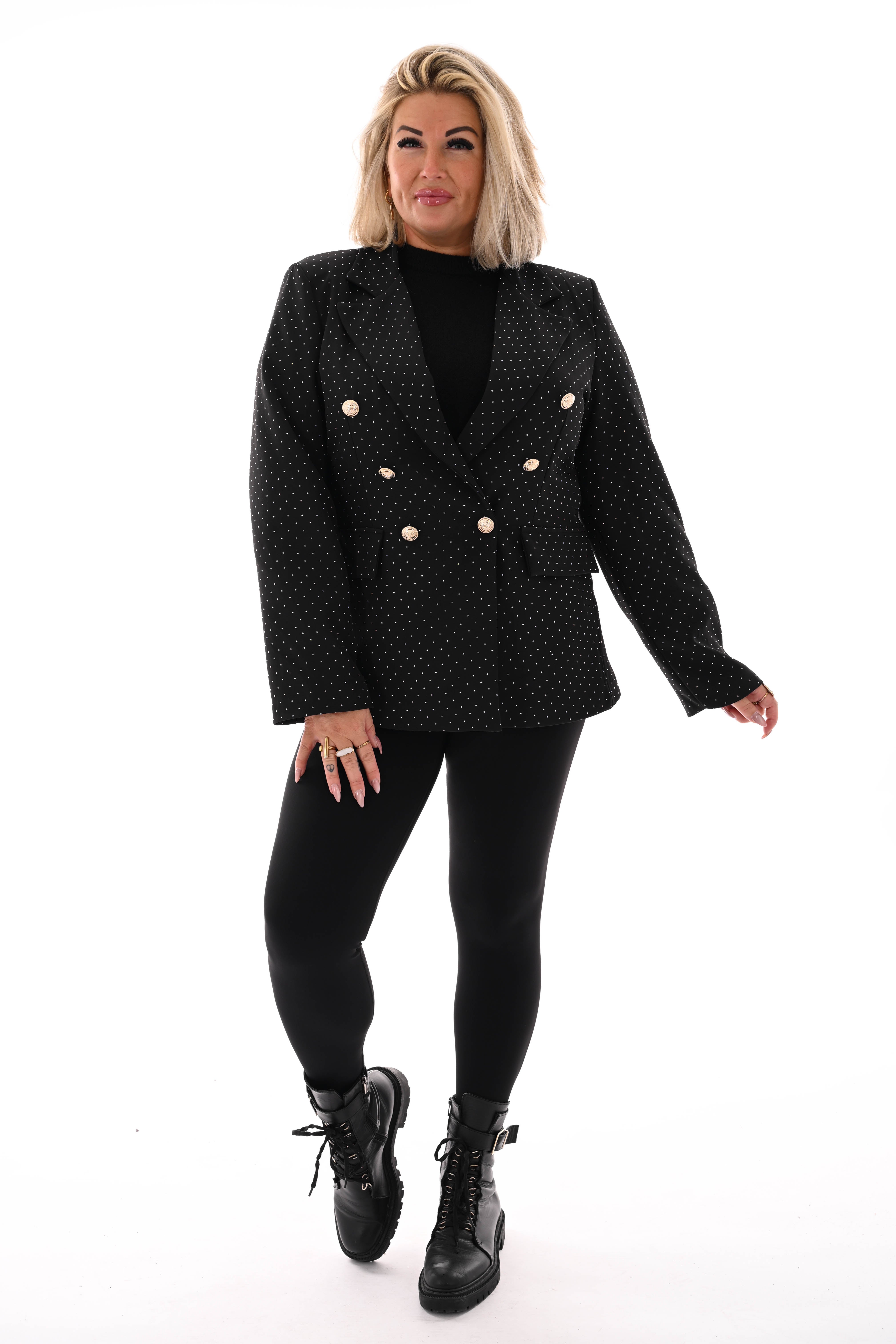 Blazer met strass en knoopsluiting zwart/zilver