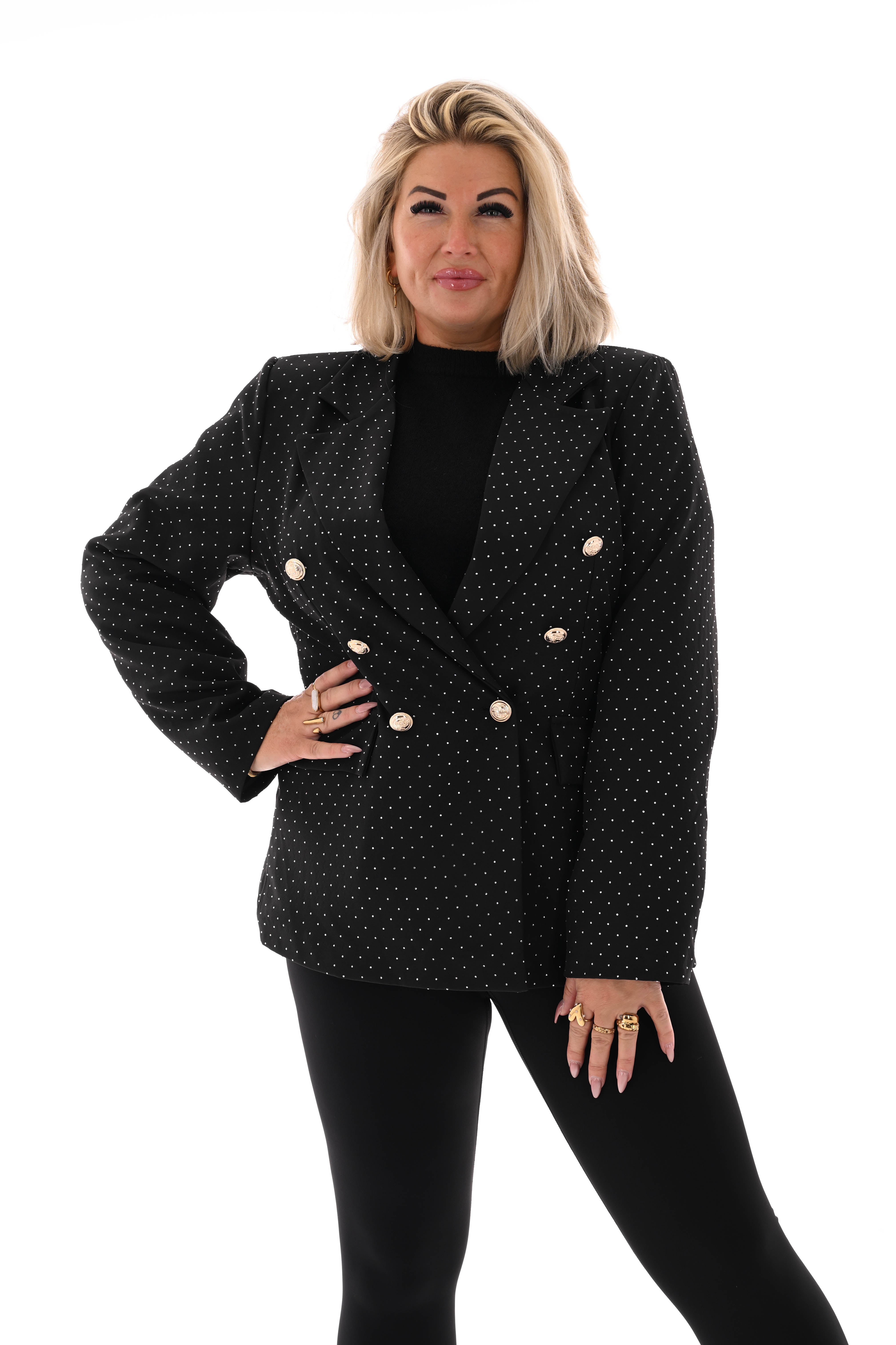 Blazer met strass en knoopsluiting zwart/zilver