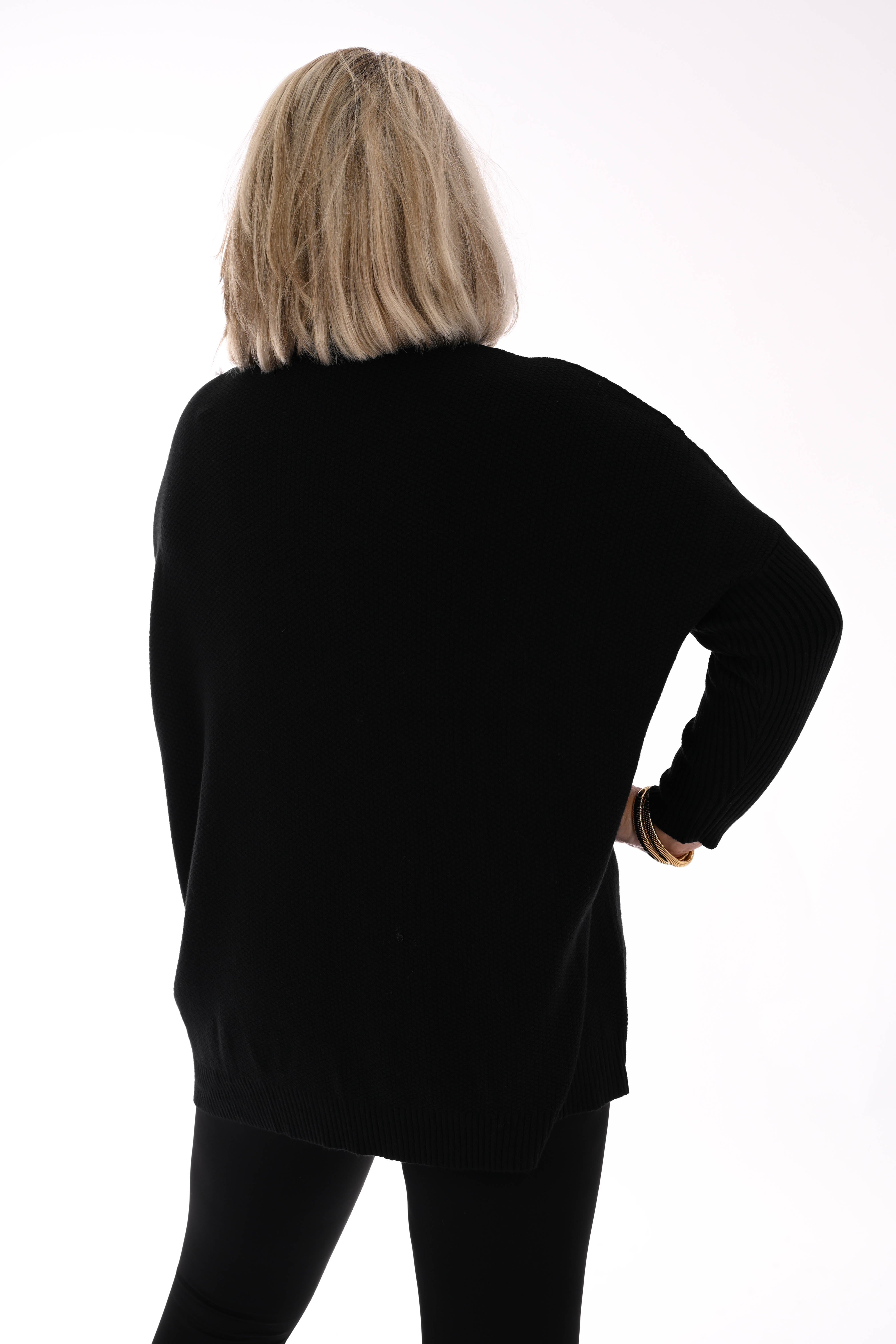 Trui structuur uni zwart