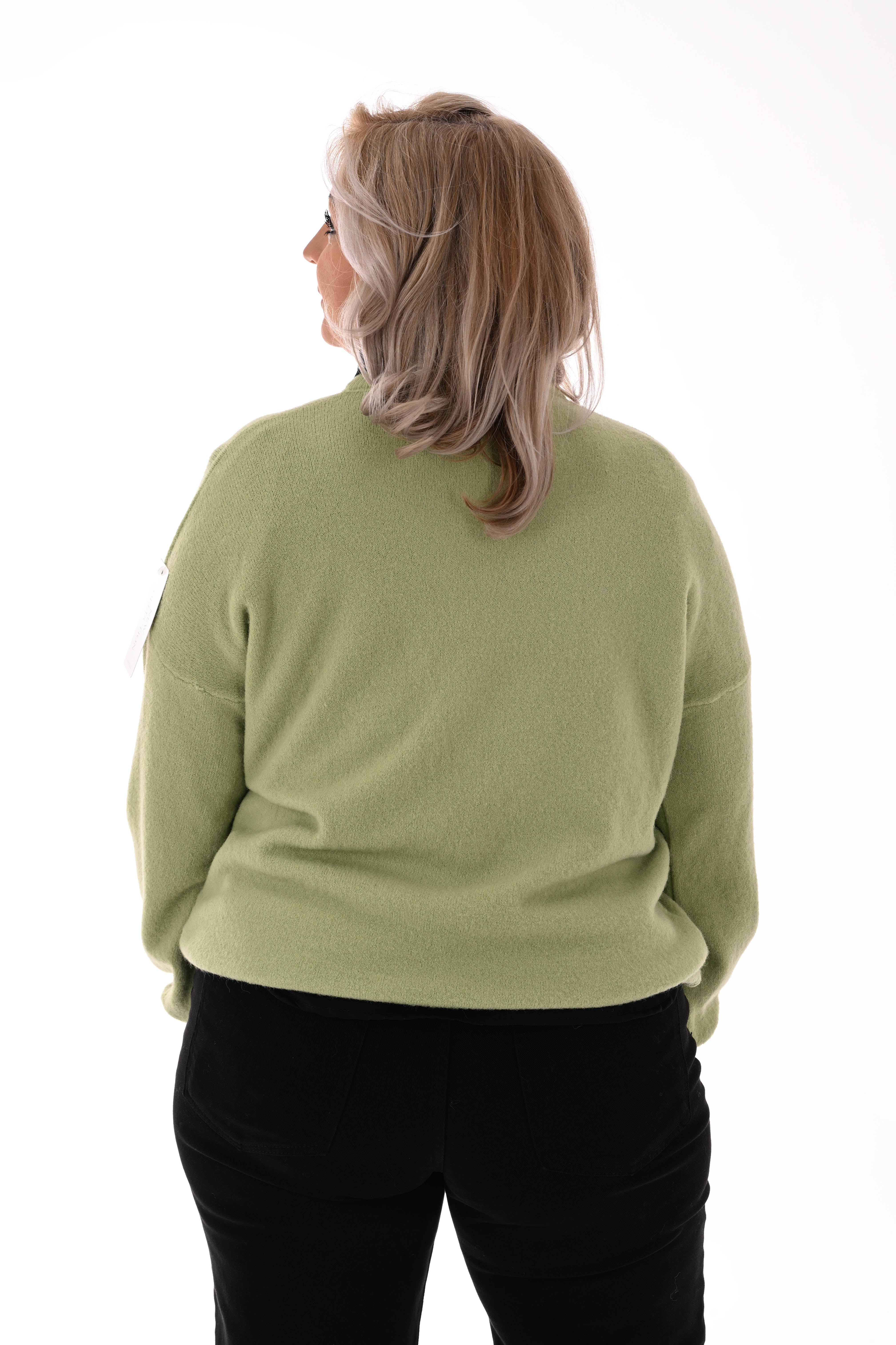 Fijn gebreide trui ronde hals uni pistache