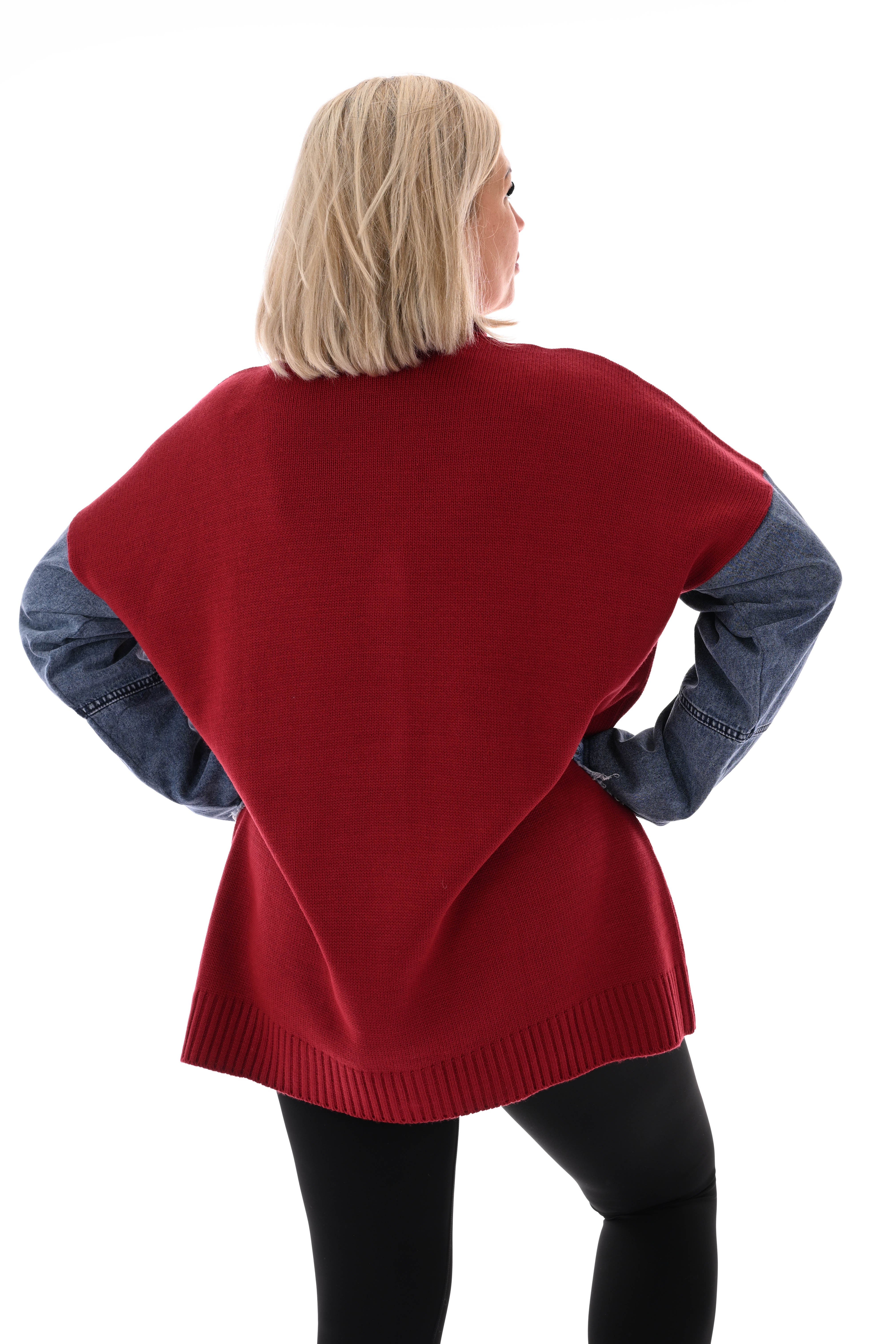 Gebreid vest met jeans rood