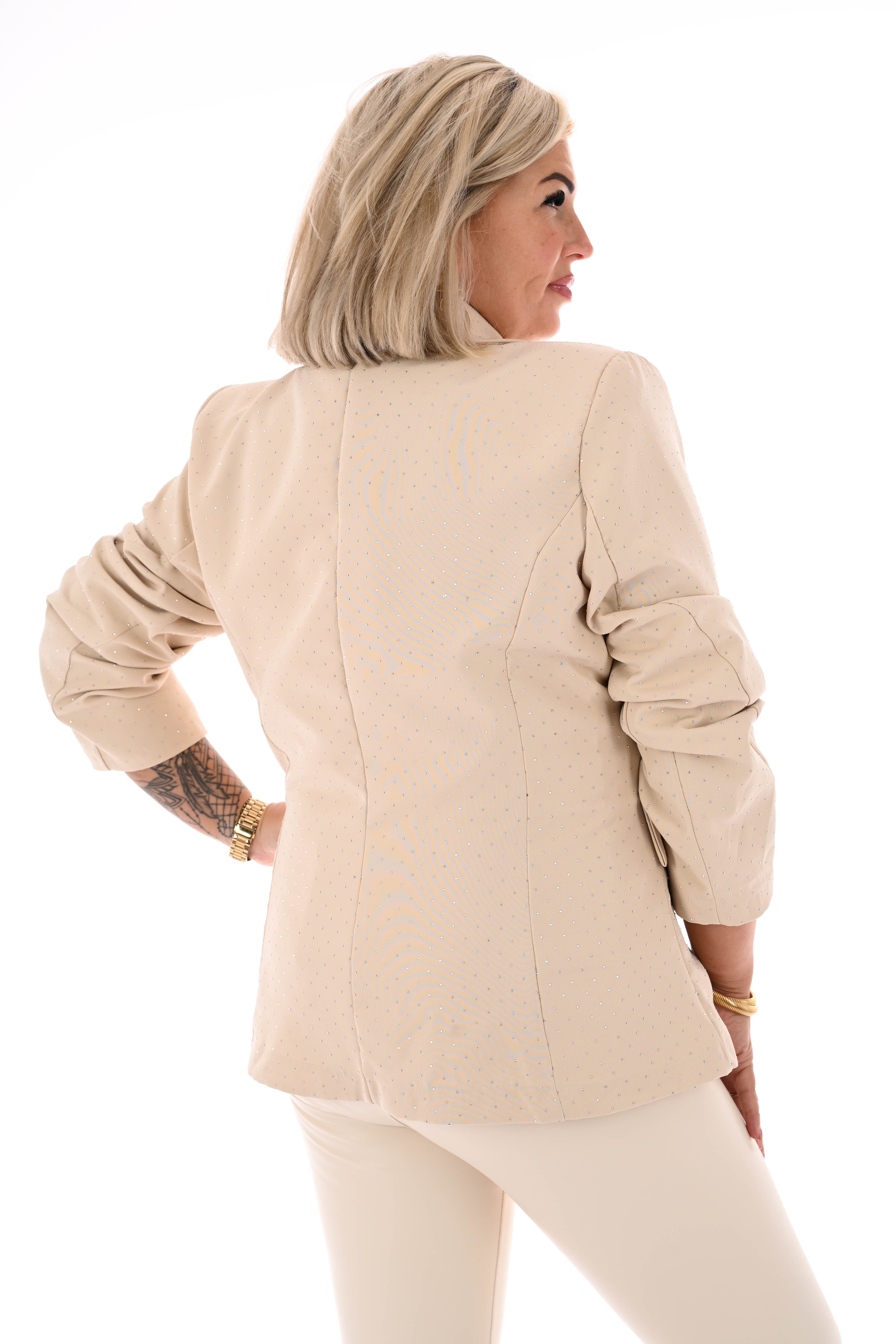 Blazer met strass en knoopsluiting beige