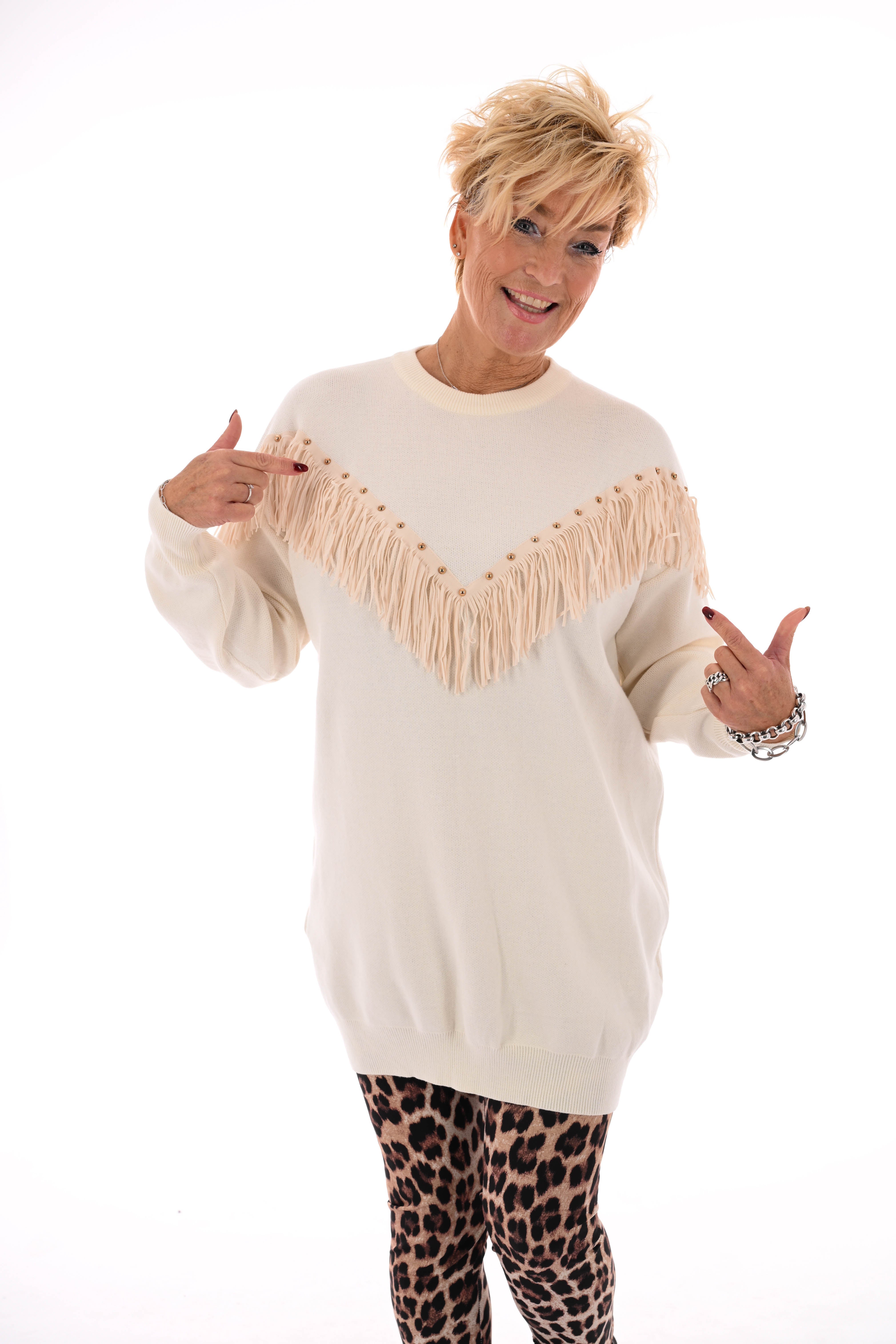 Tuniek franjes met studs creme