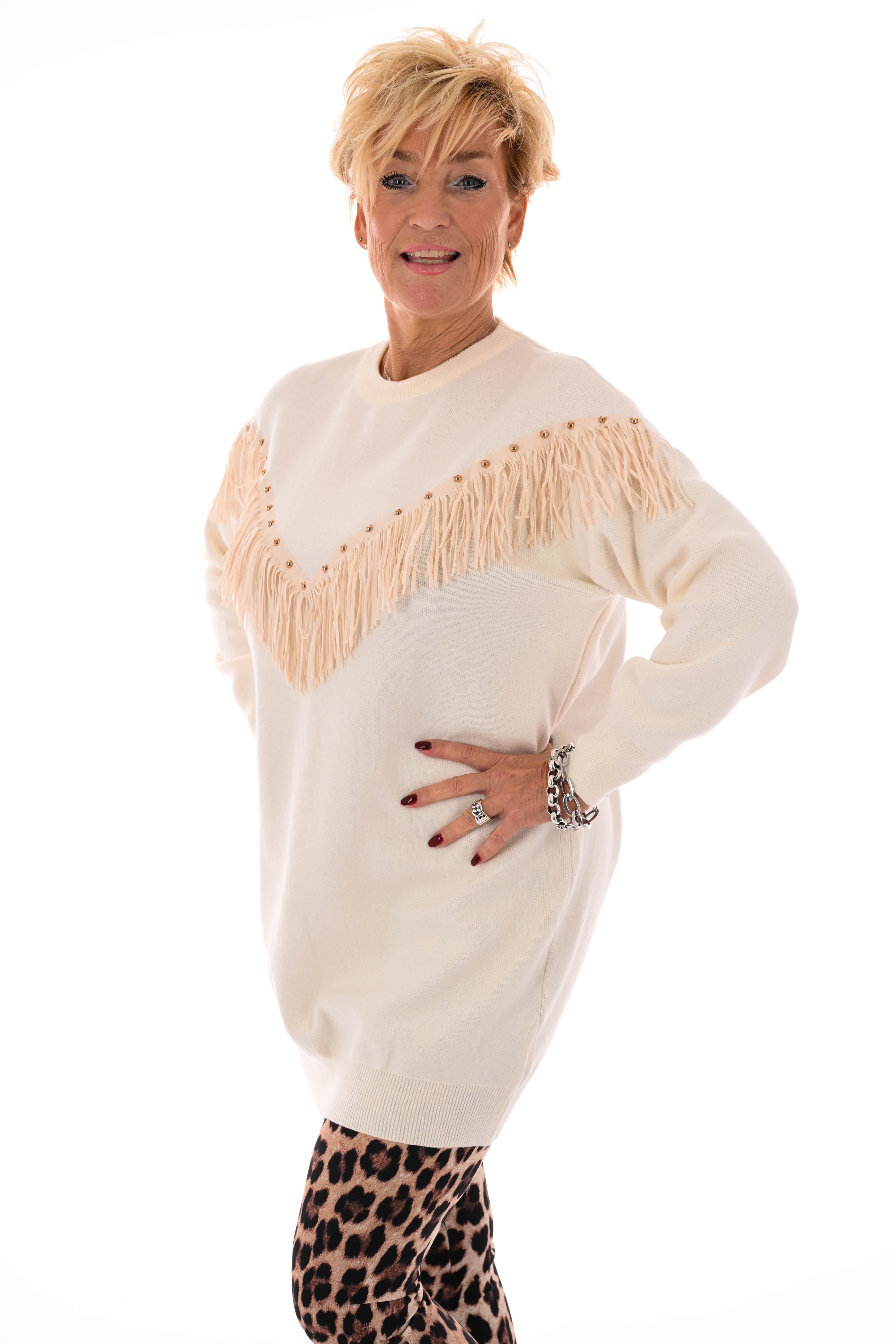 Tuniek franjes met studs creme