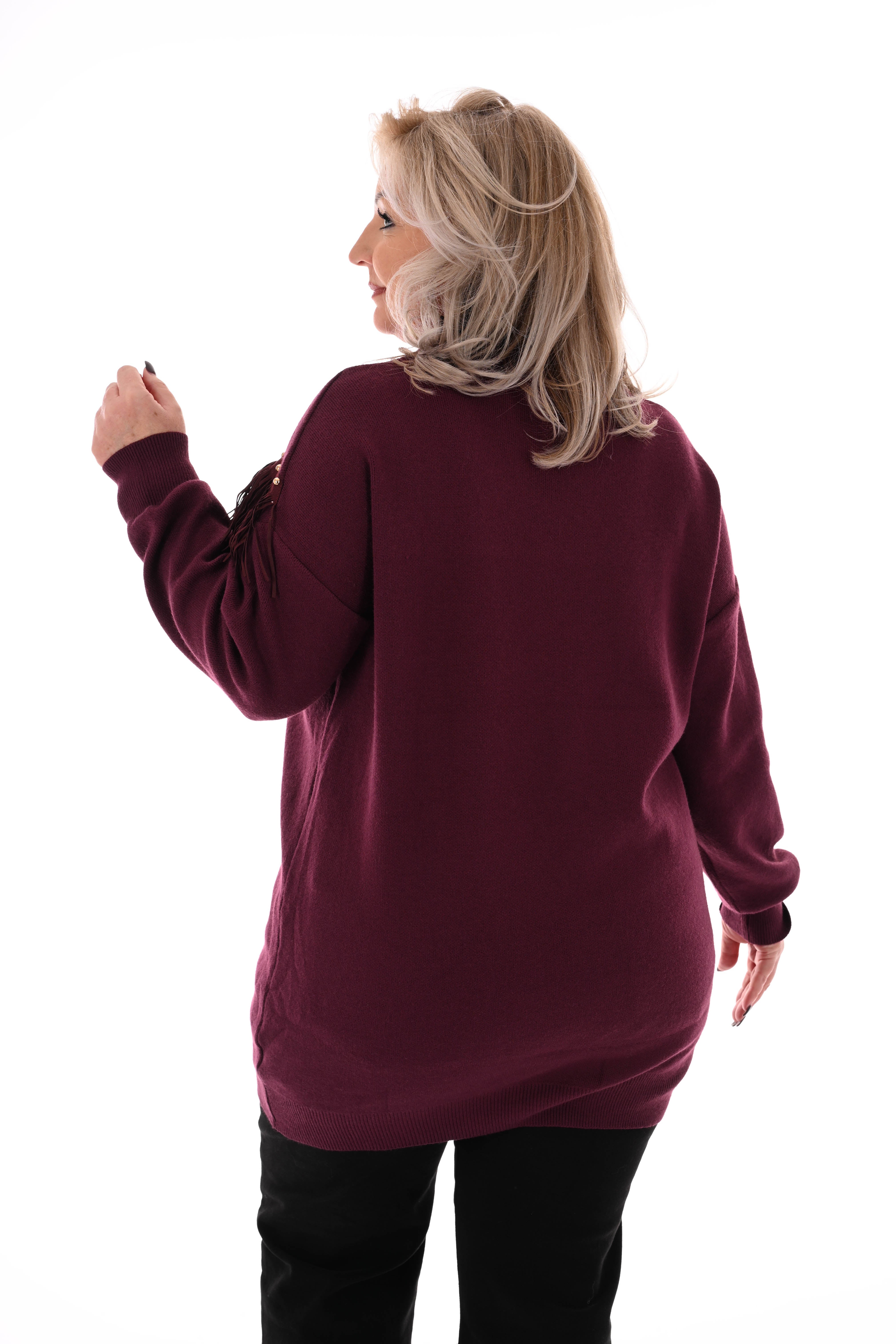 Tuniek franjes met studs aubergine