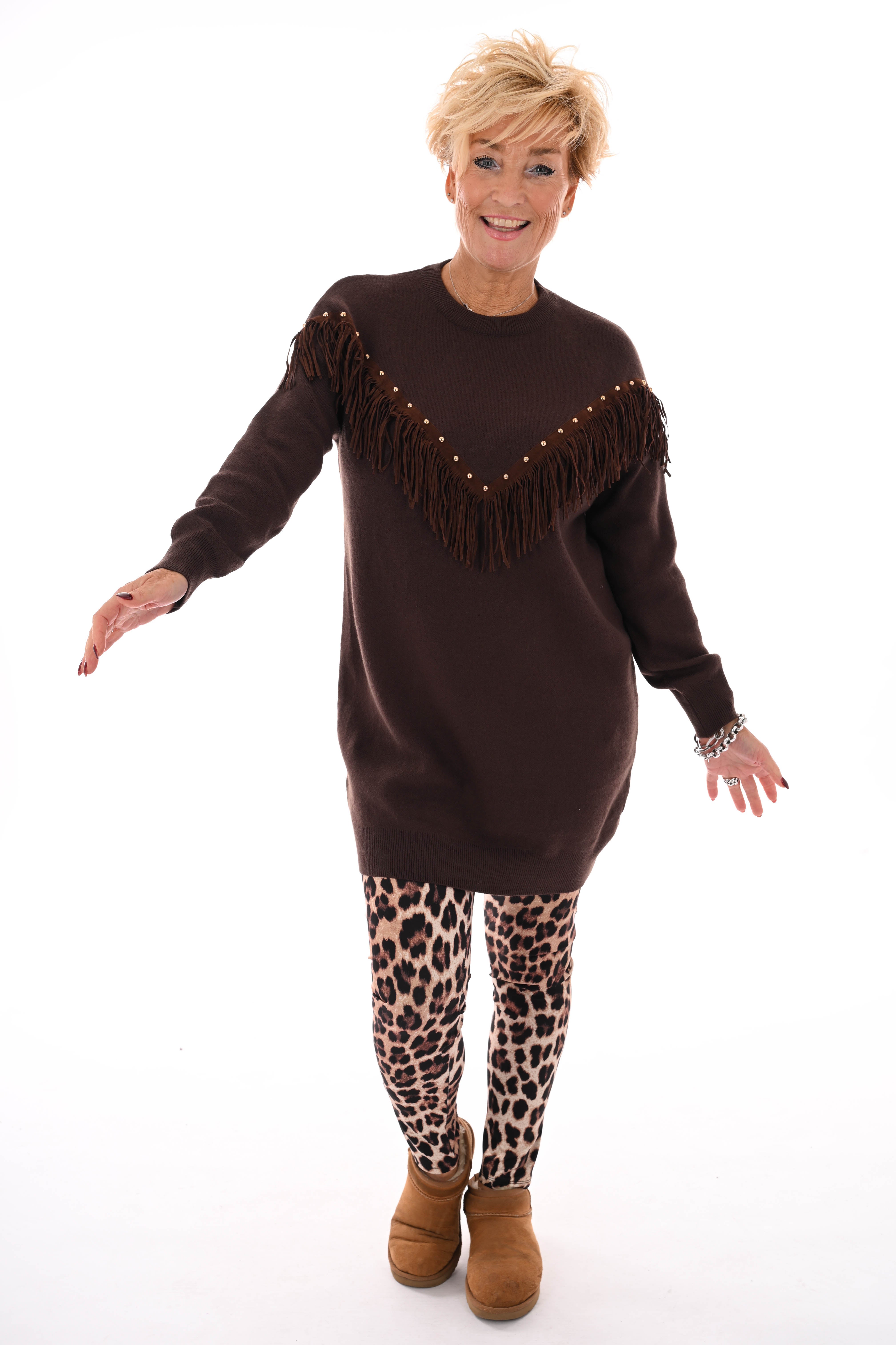 Tuniek franjes met studs bruin