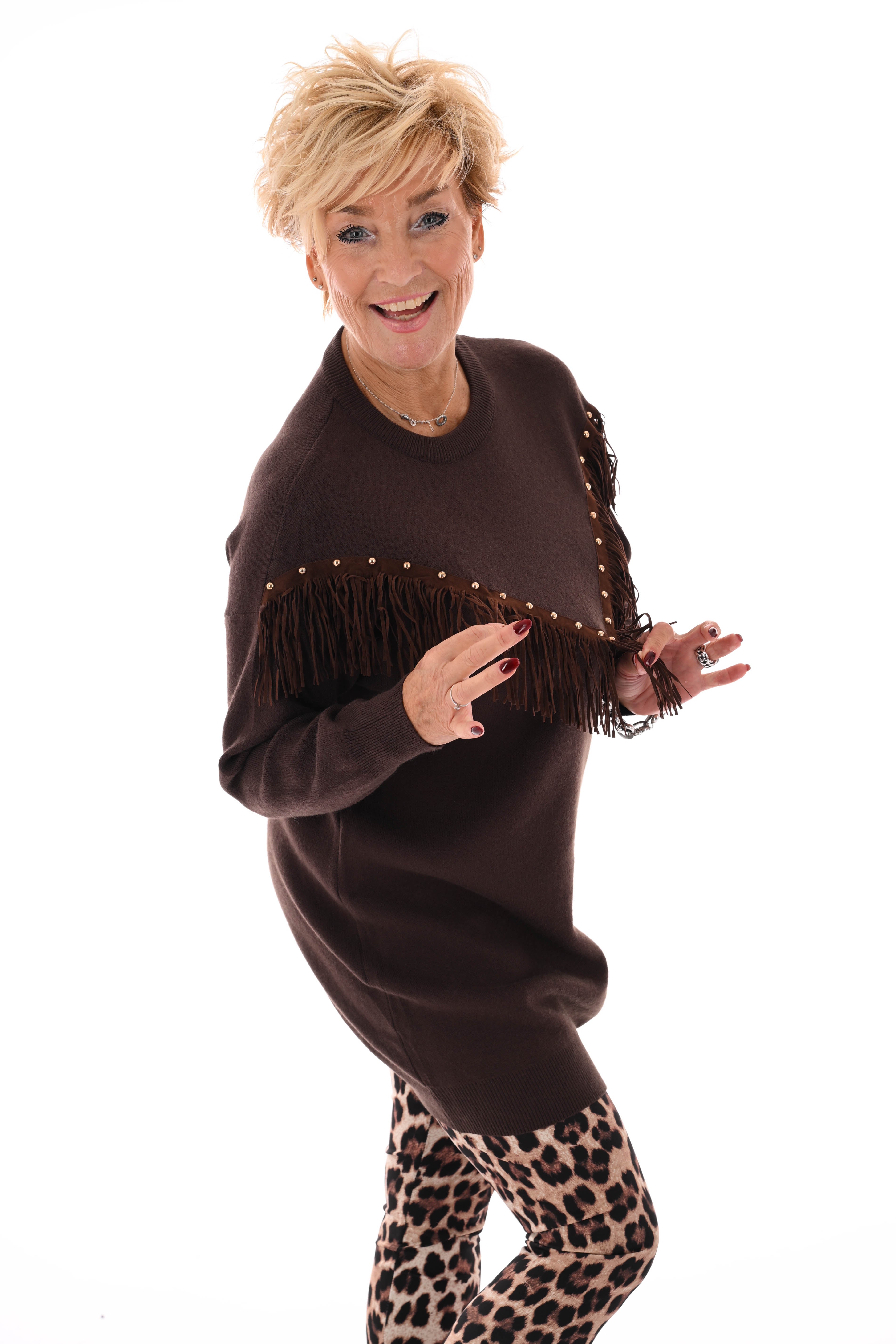 Tuniek franjes met studs bruin