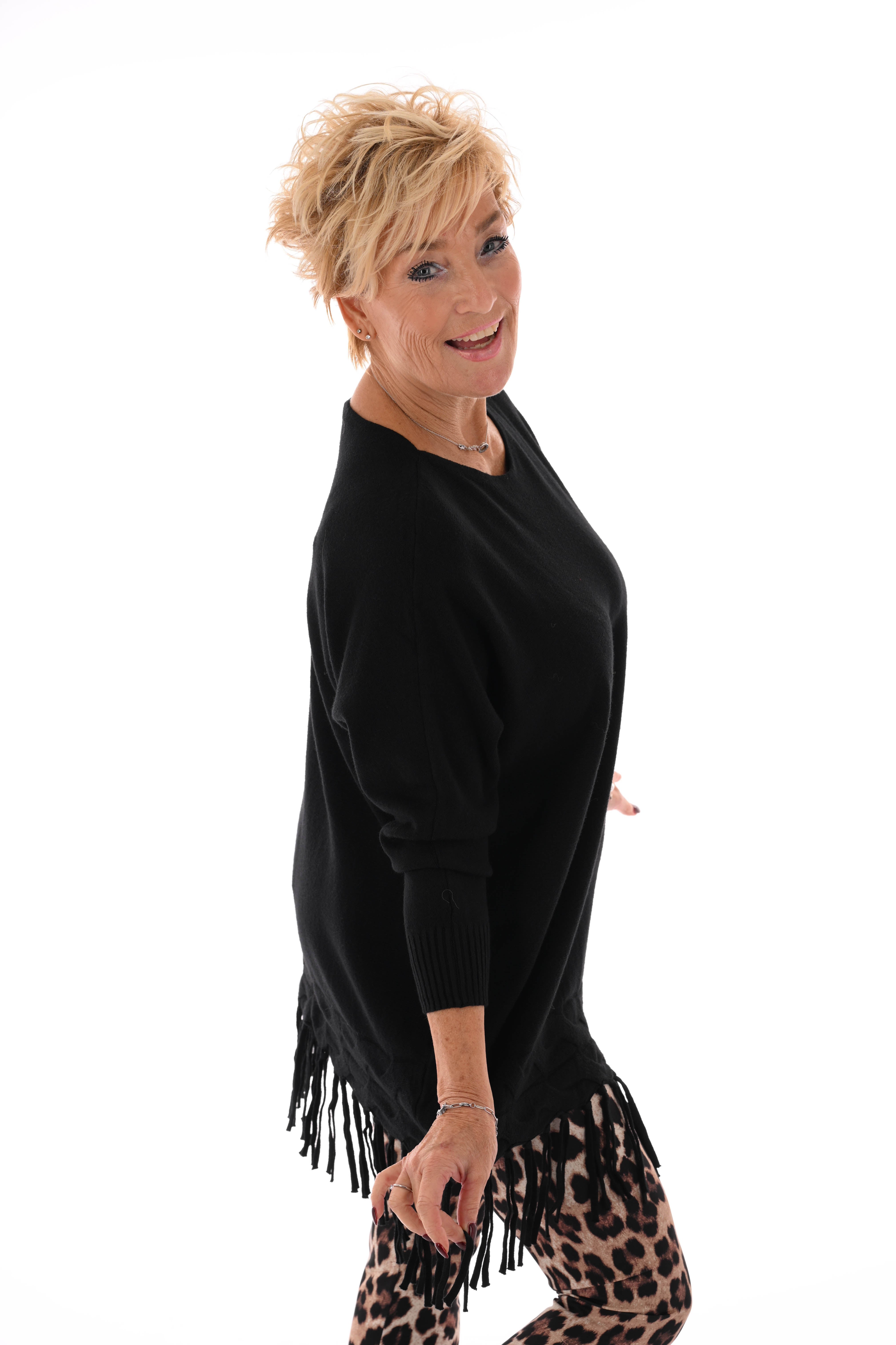 Trui met franjes zwart