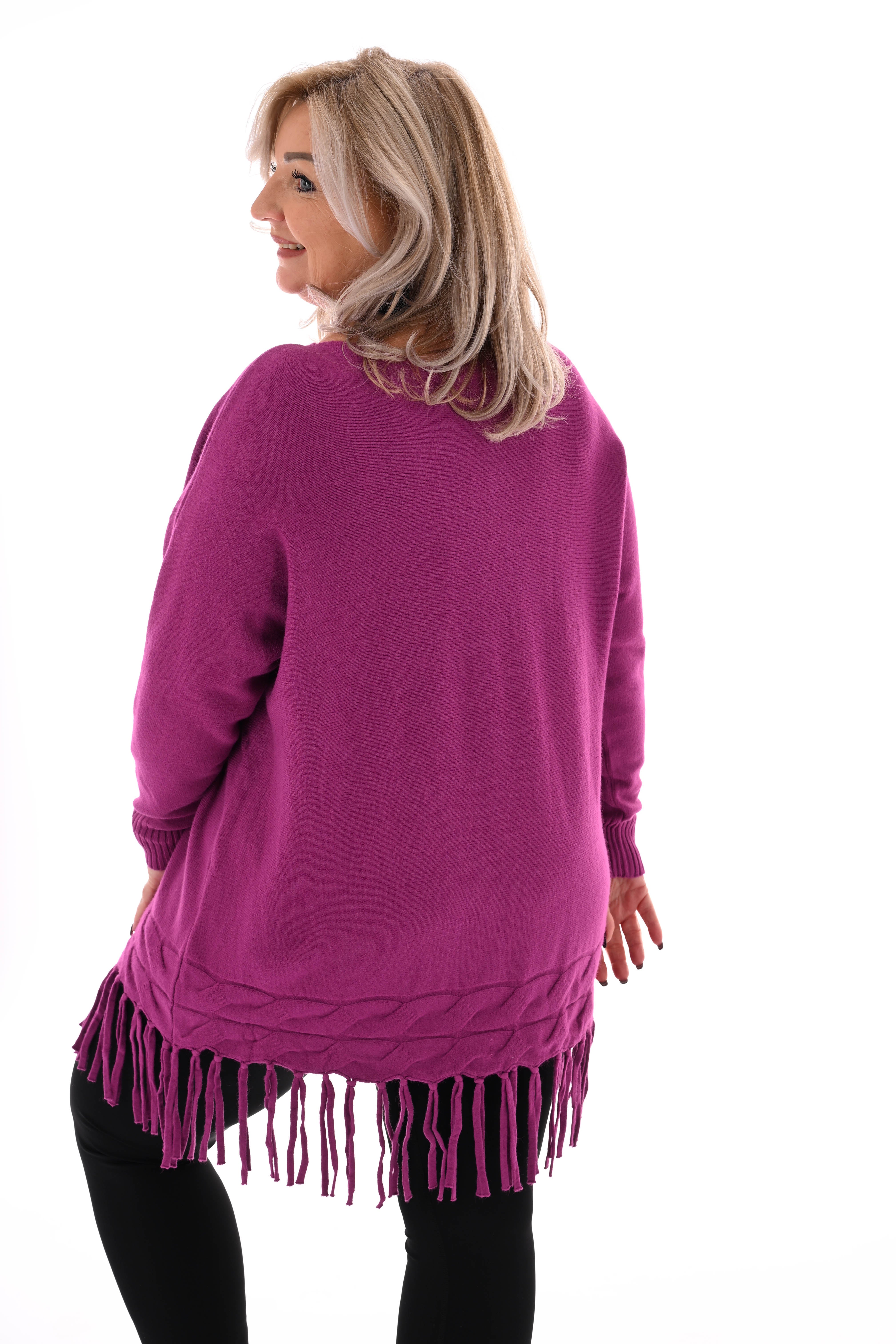 Trui met franjes cyclaam