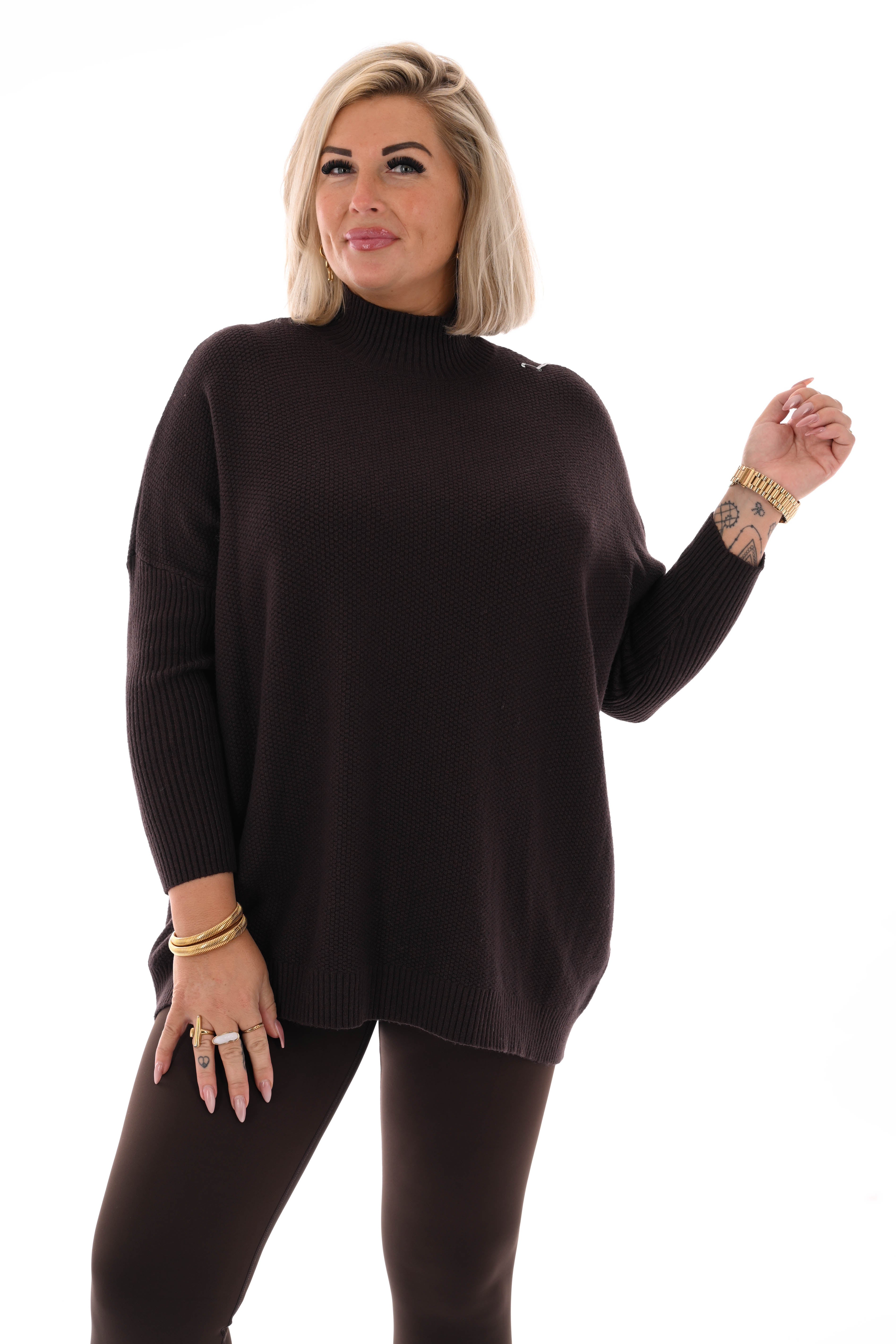 Trui structuur uni donkerbruin