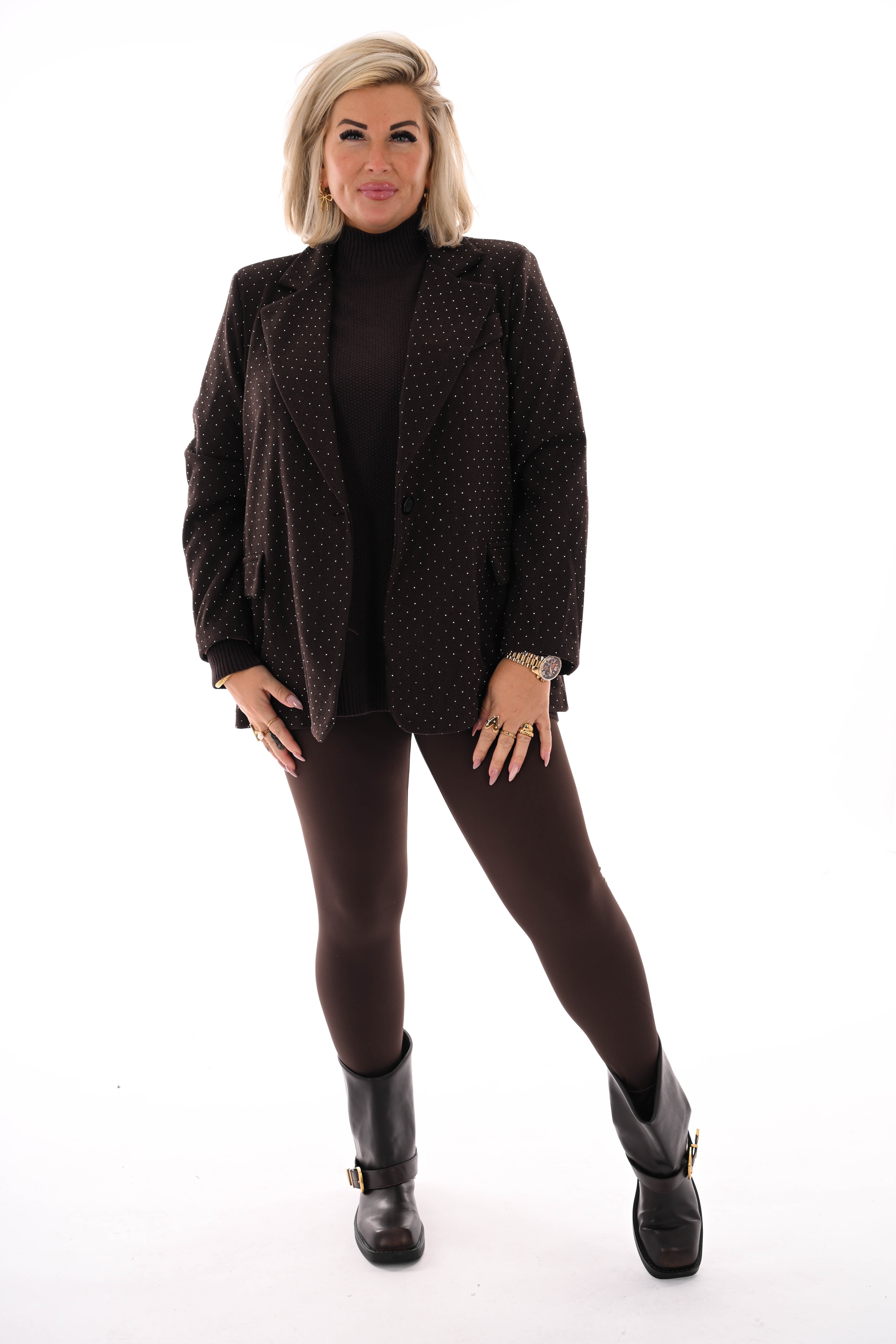 Blazer visgraat strass donkerbruin